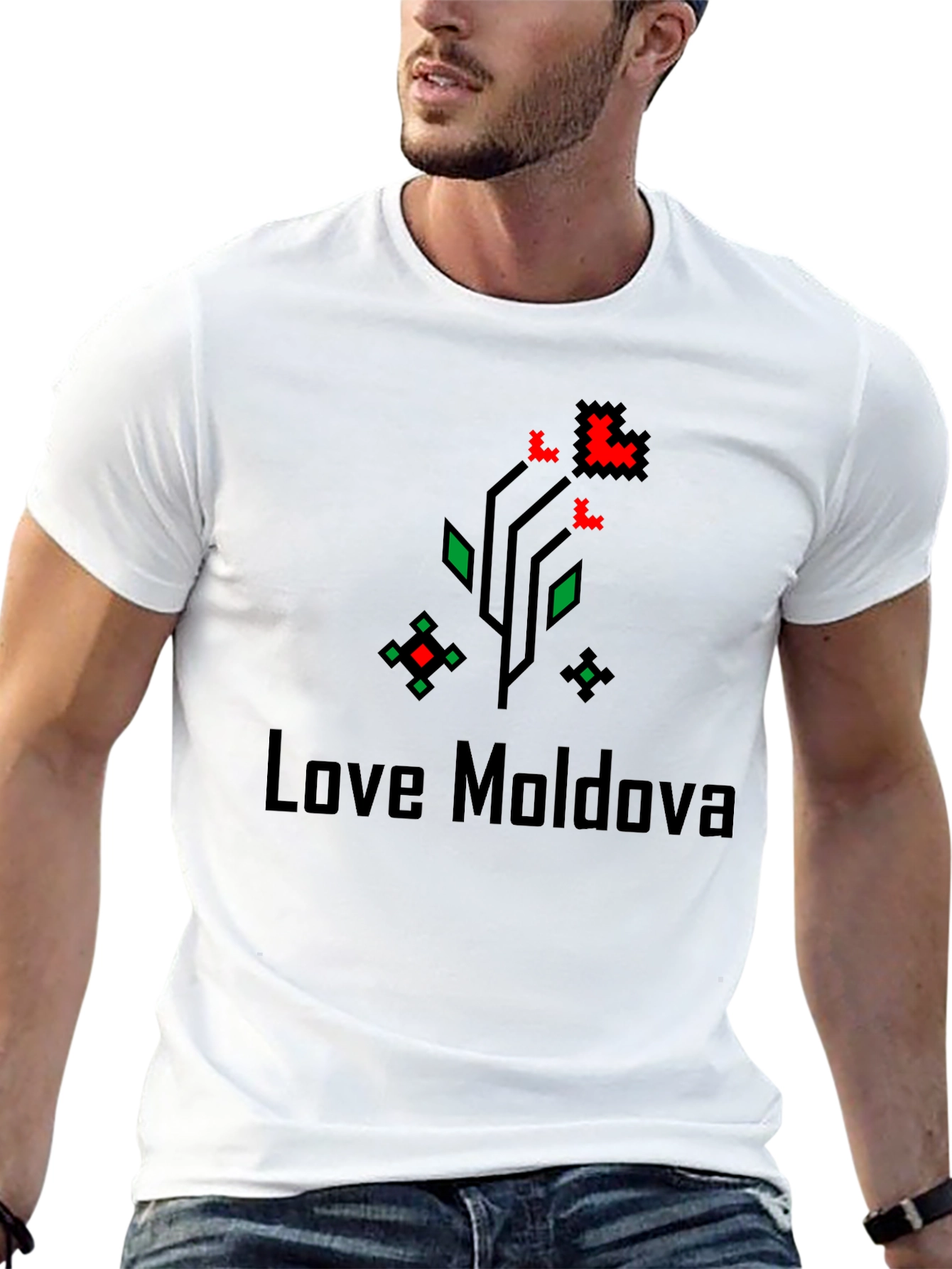 Love Moldova Pixel Art Black T-Shirt