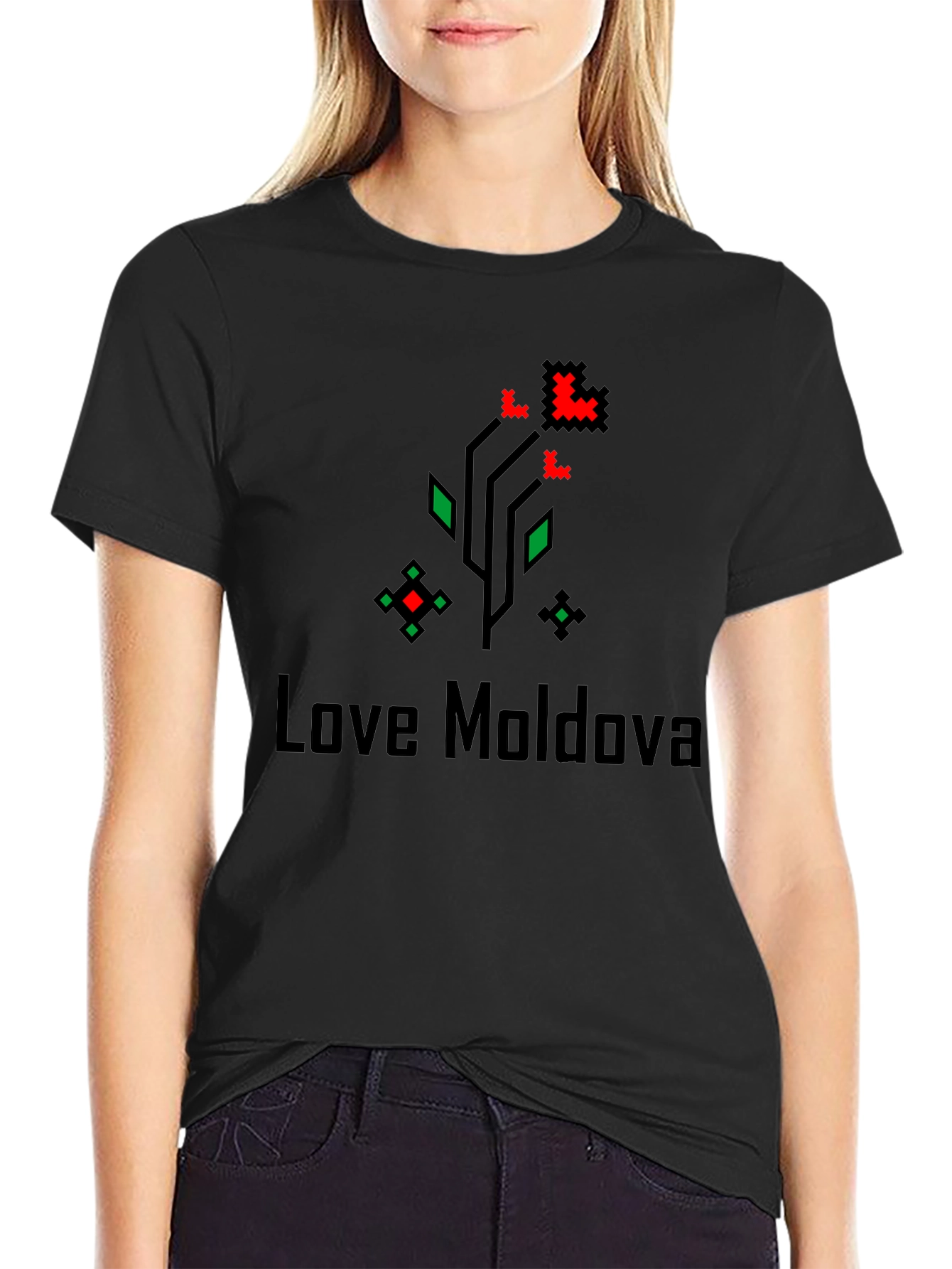 Love Moldova Pixel Art Black T-Shirt