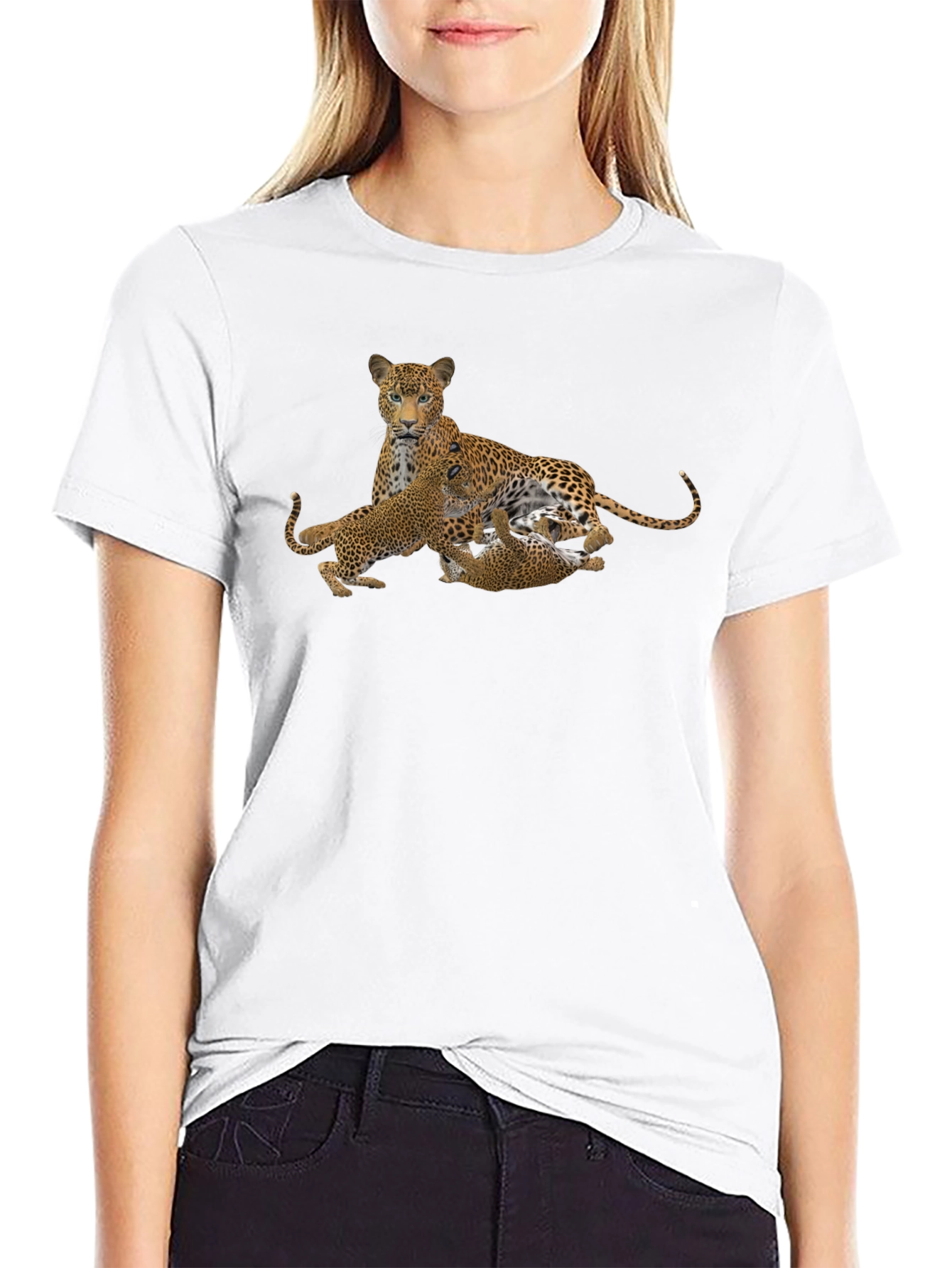 Leopard Family Graphic Tee - Black Cotton Comfort