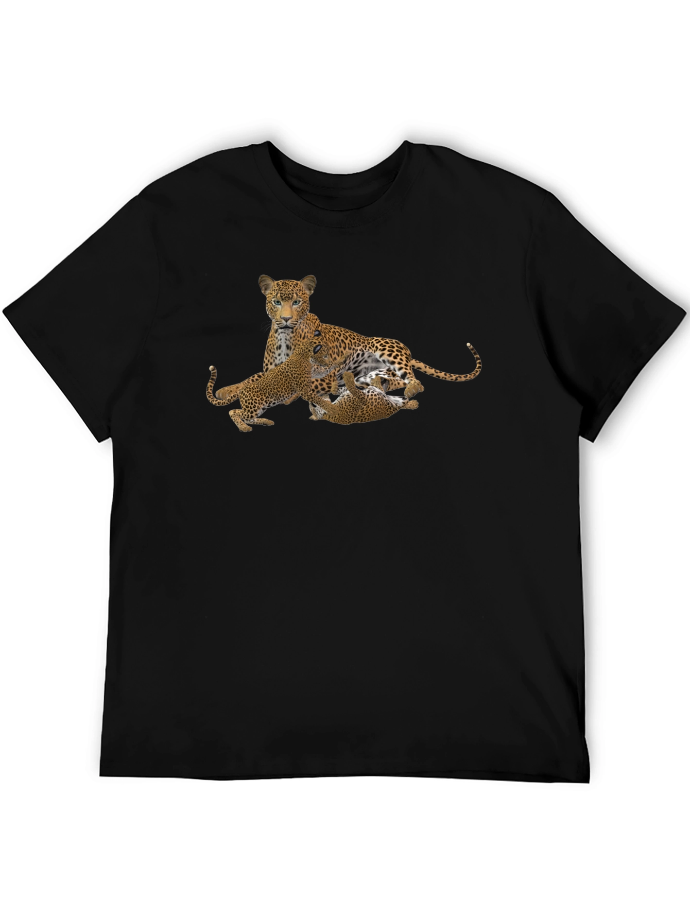 Leopard Family Graphic Tee - Black Cotton Comfort