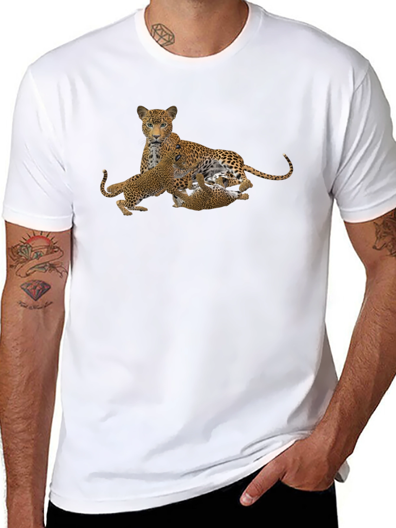 Leopard Family Graphic Tee - Black Cotton Comfort