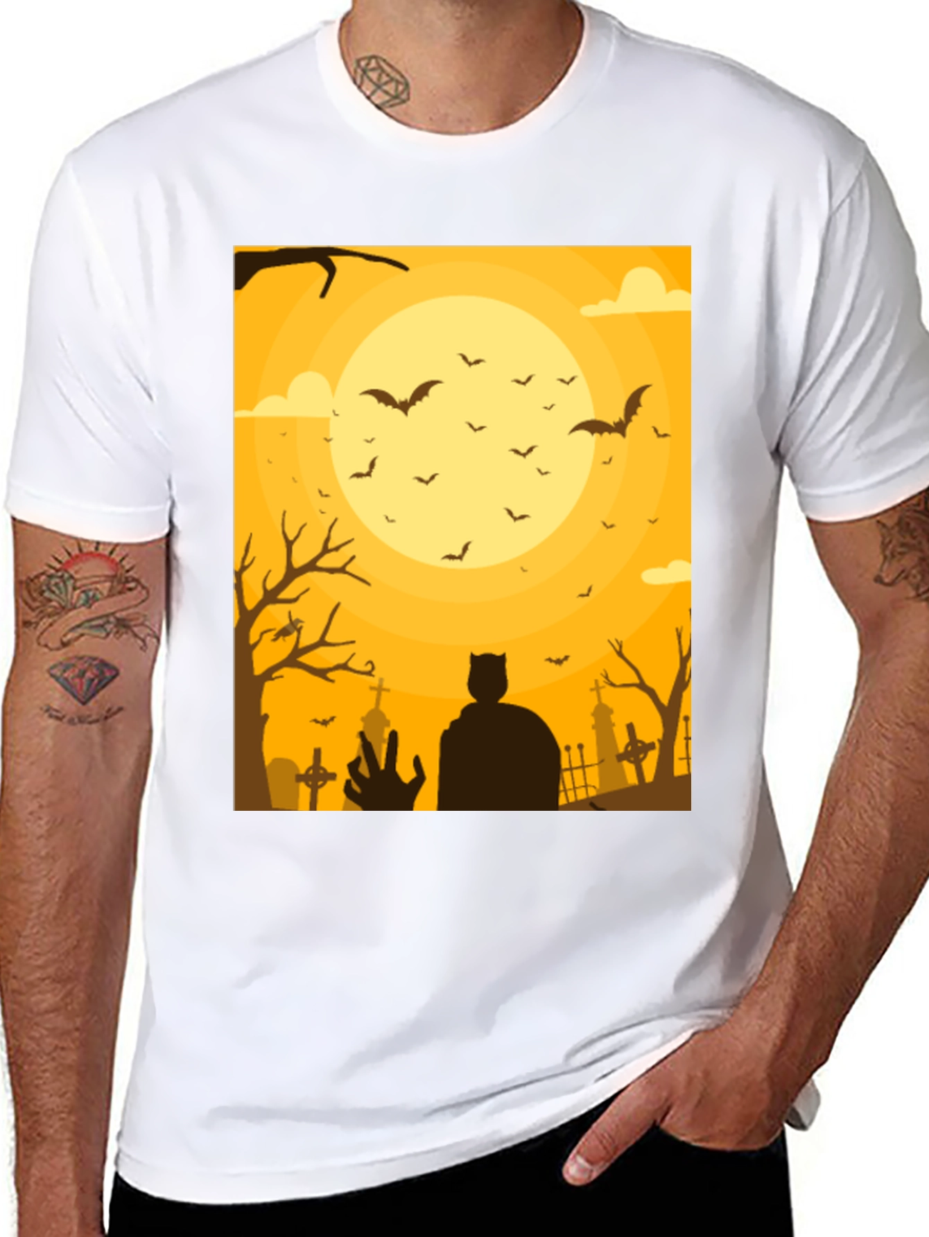 Spooky Halloween T-Shirt Bats Cemetery Design