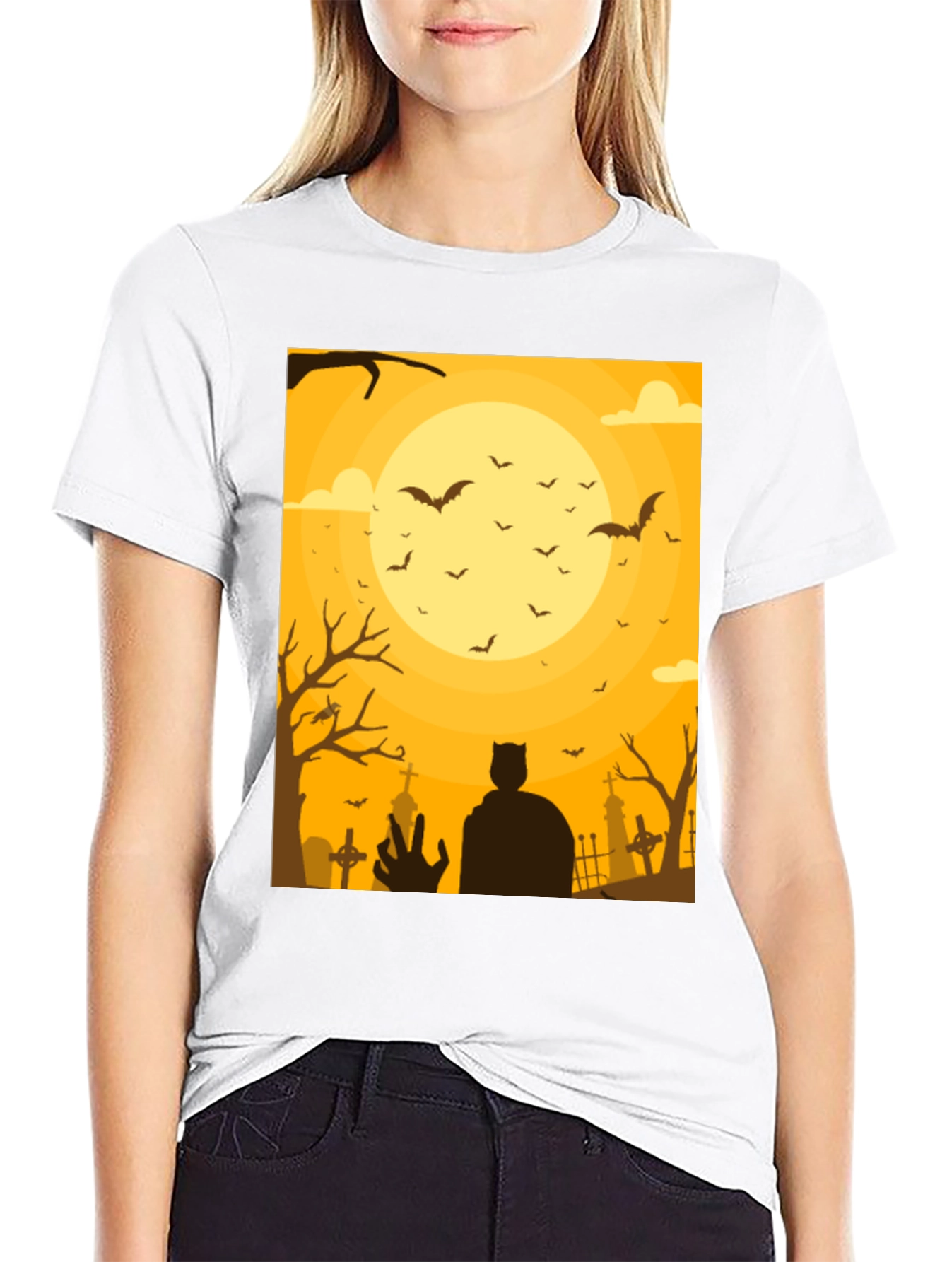 Spooky Halloween T-Shirt Bats Cemetery Design