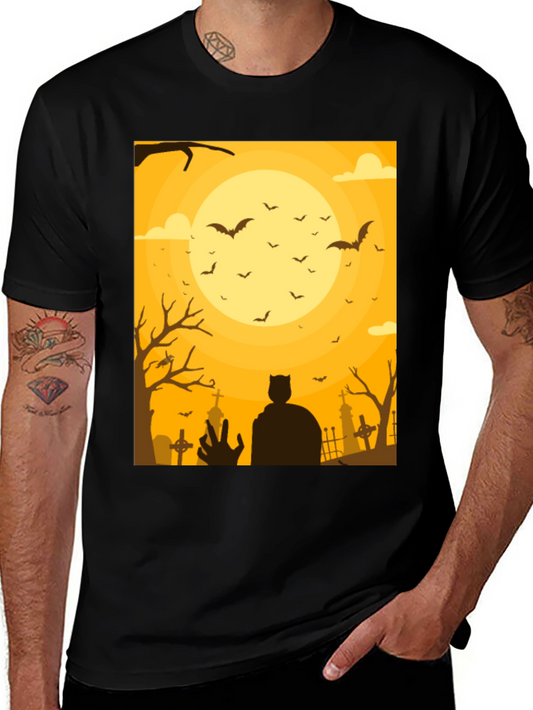 Spooky Halloween T-Shirt Bats Cemetery Design