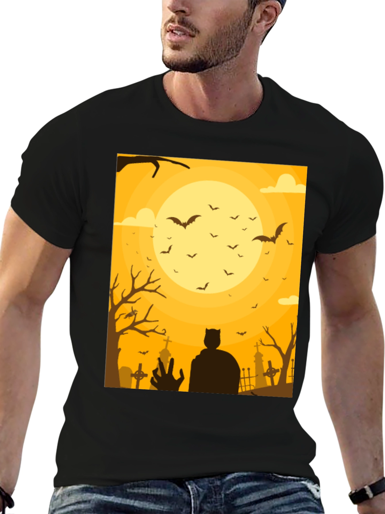 Spooky Halloween T-Shirt Bats Cemetery Design