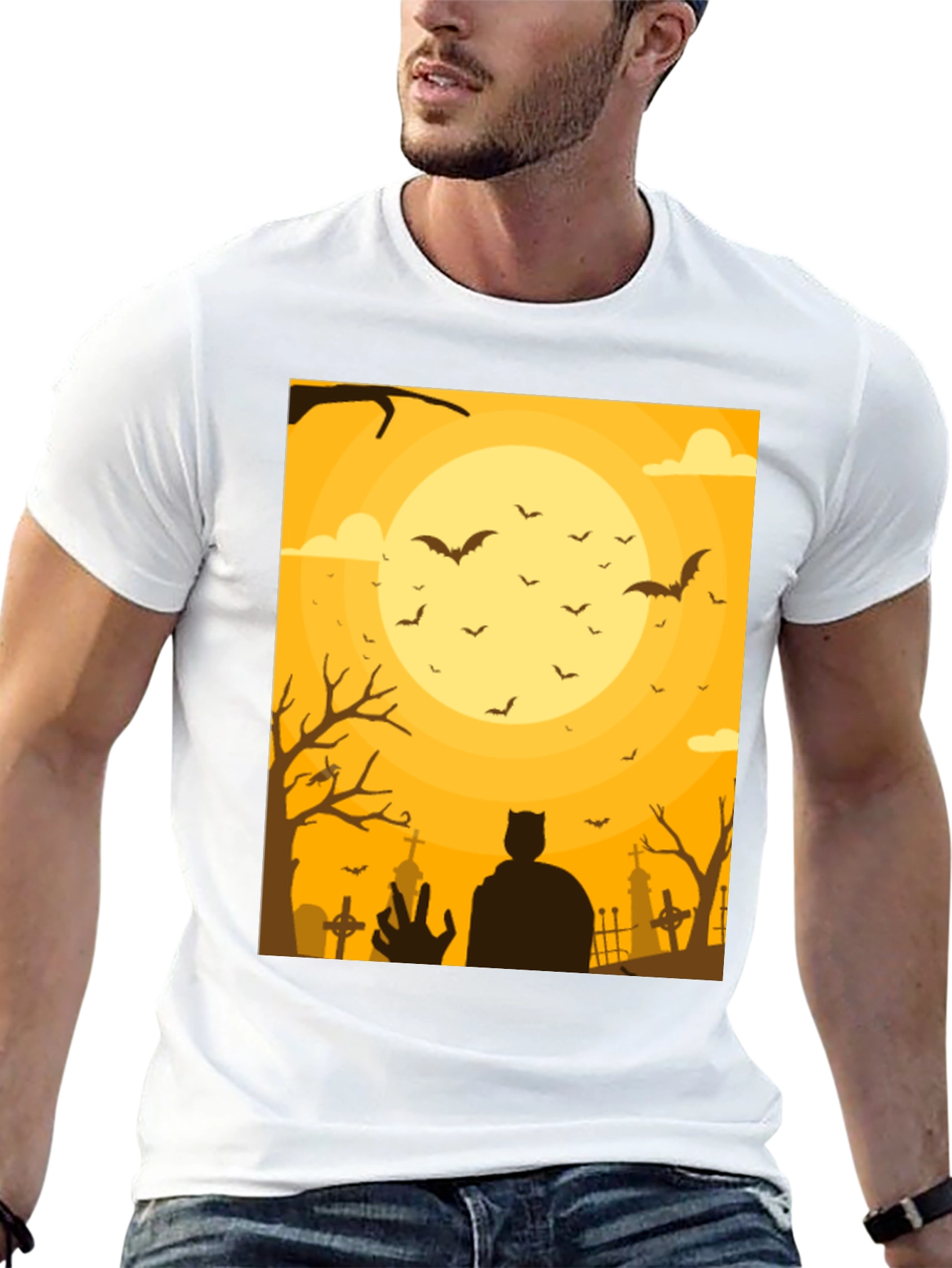 Spooky Halloween T-Shirt Bats Cemetery Design