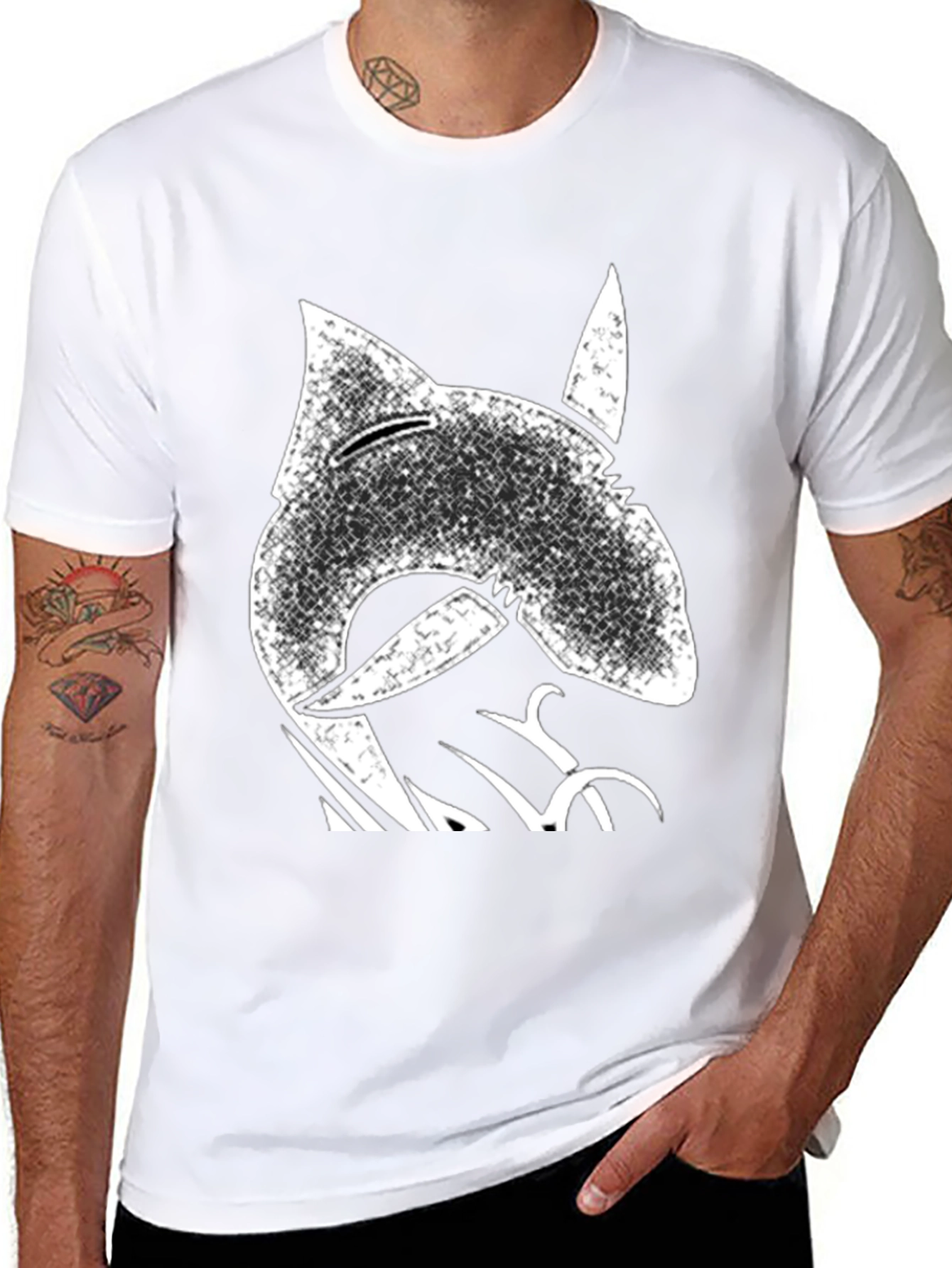 Distressed Shark Graphic Tee - Cool Black T-Shirt