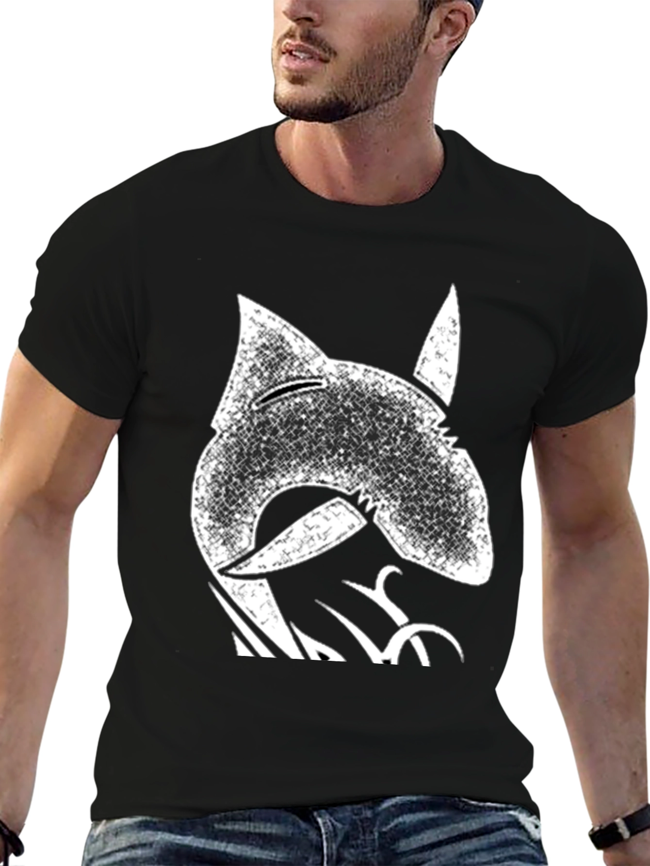 Distressed Shark Graphic Tee - Cool Black T-Shirt