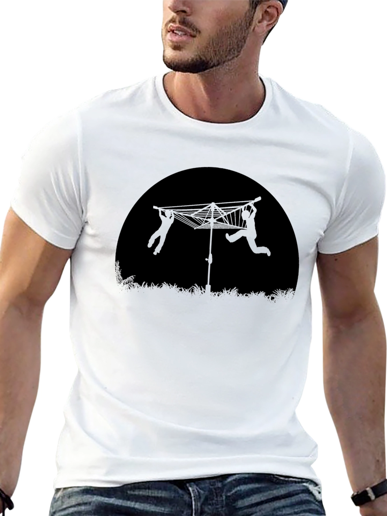 Novelty T-Shirt with Clothesline Silhouette Design