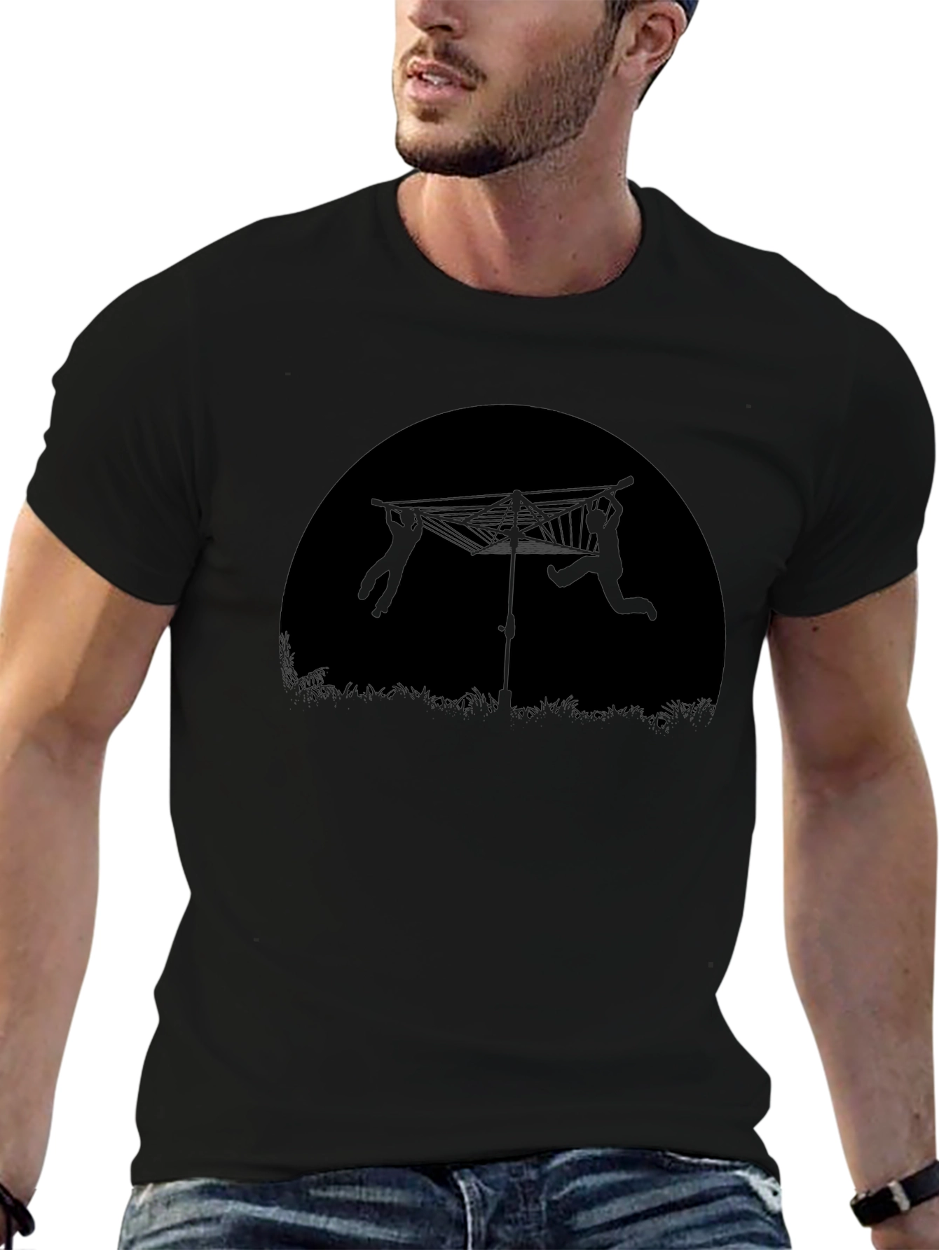 Novelty T-Shirt with Clothesline Silhouette Design