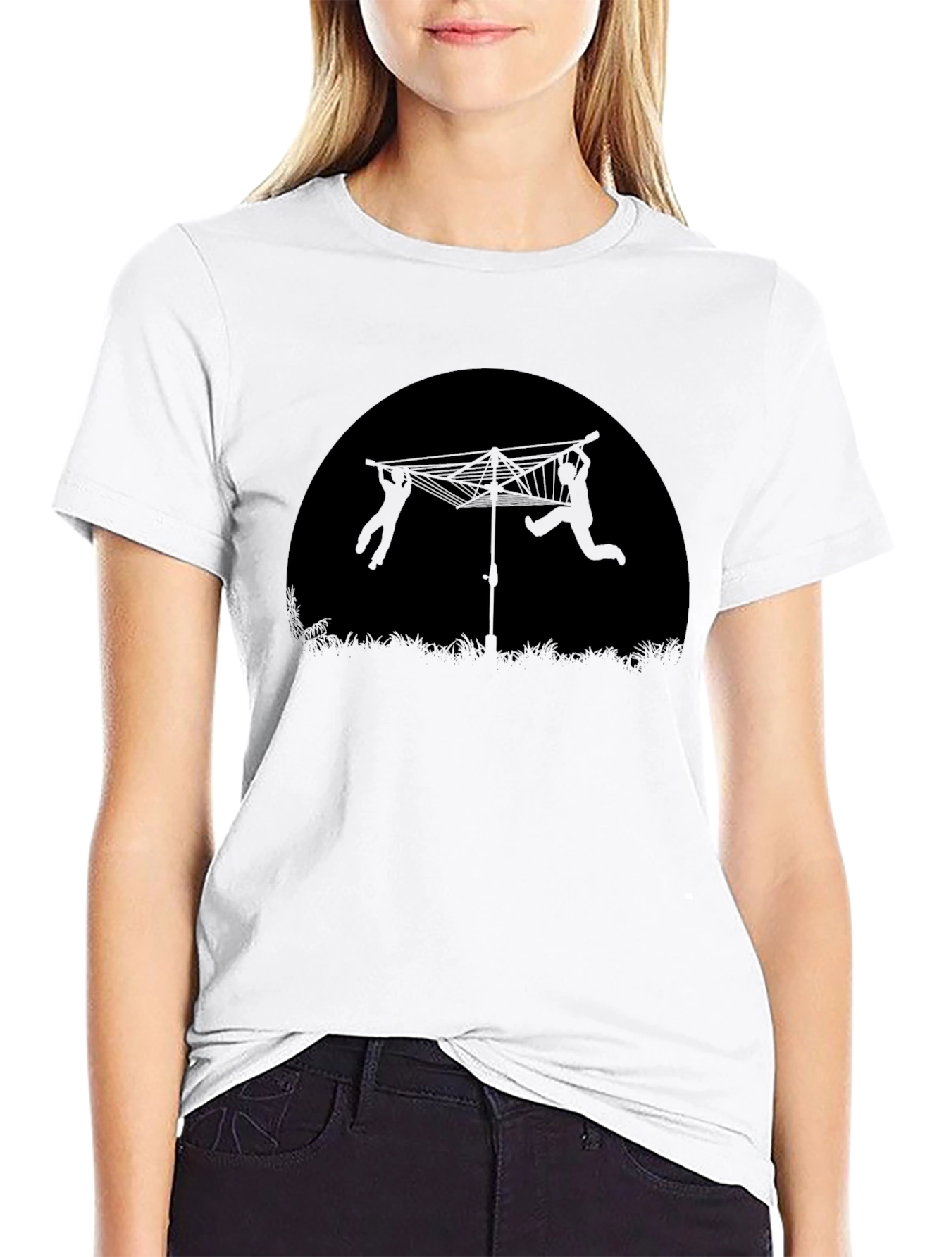 Novelty T-Shirt with Clothesline Silhouette Design