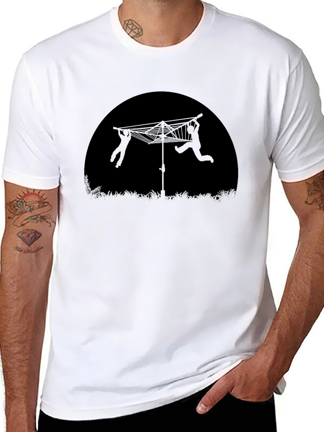 Novelty T-Shirt with Clothesline Silhouette Design