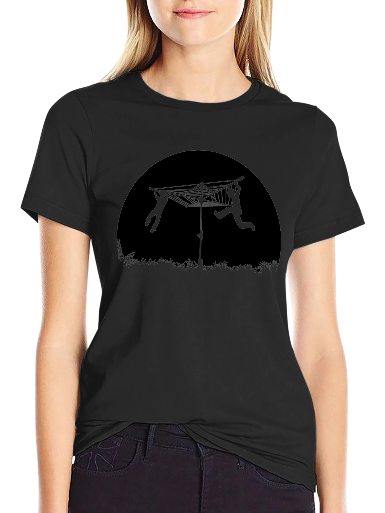 Novelty T-Shirt with Clothesline Silhouette Design