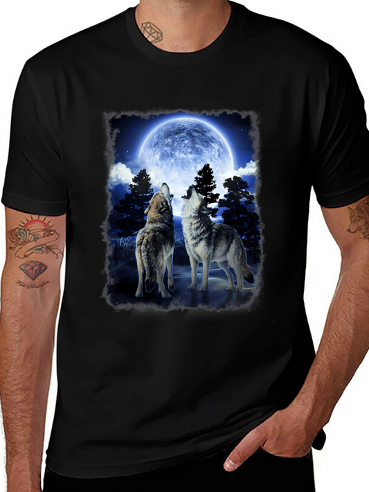 Wolf Moon Graphic Tee - Black Short Sleeve Cotton T-Shirt
