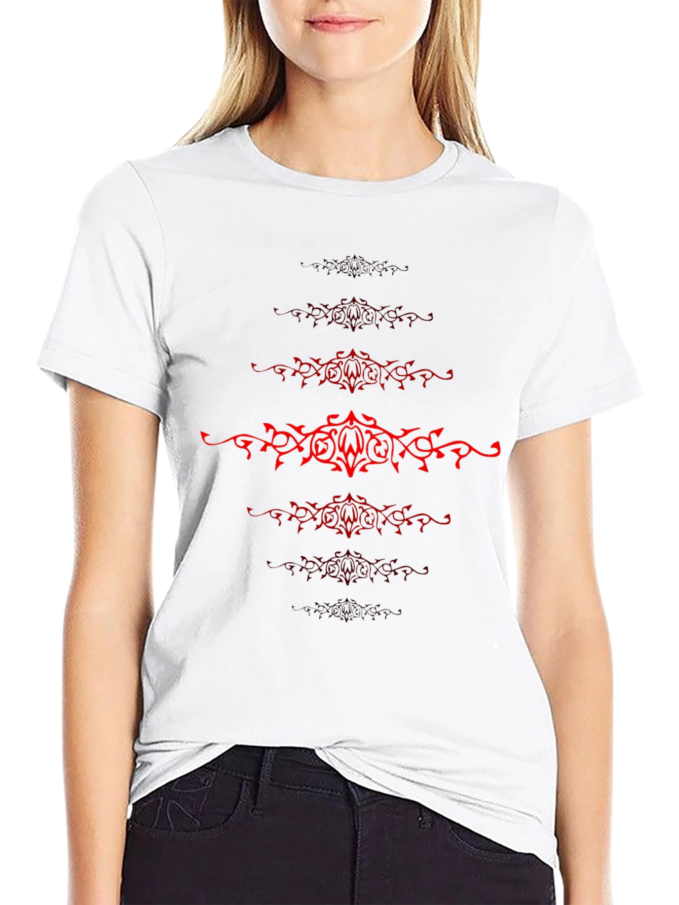 Mens Black T-Shirt with Red Tribal Design