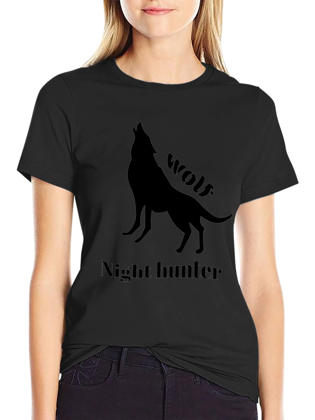 Night Hunter Wolf Graphic Tee - Black