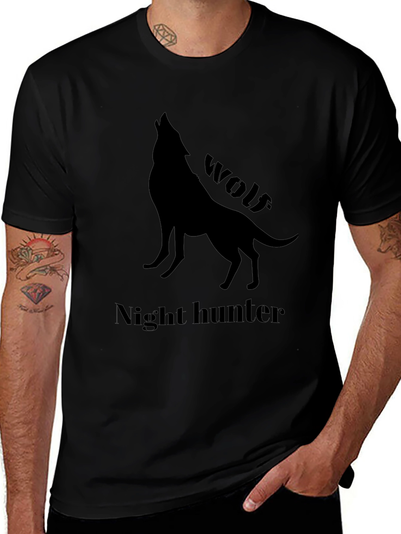 Night Hunter Wolf Graphic Tee - Black