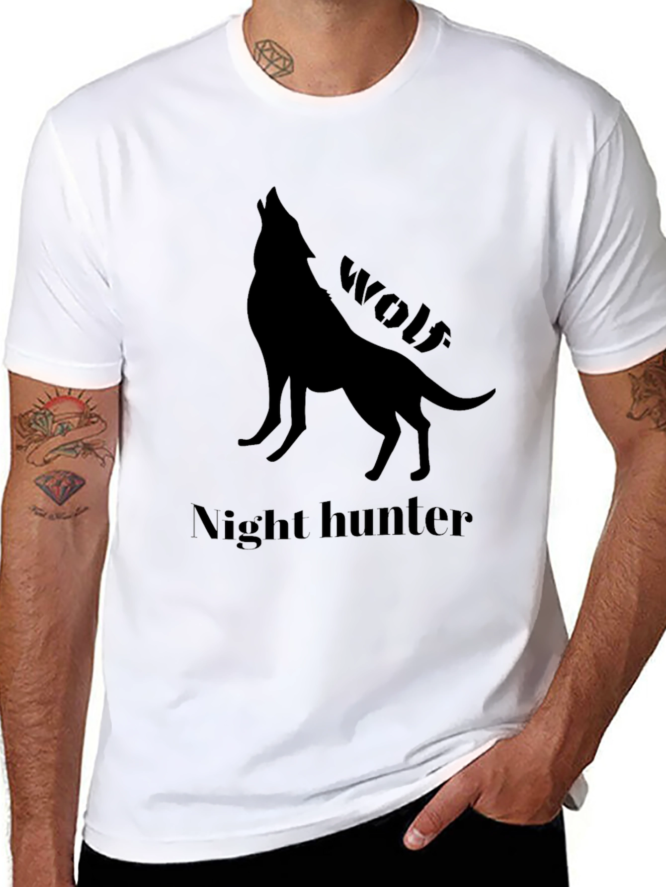Night Hunter Wolf Graphic Tee - Black
