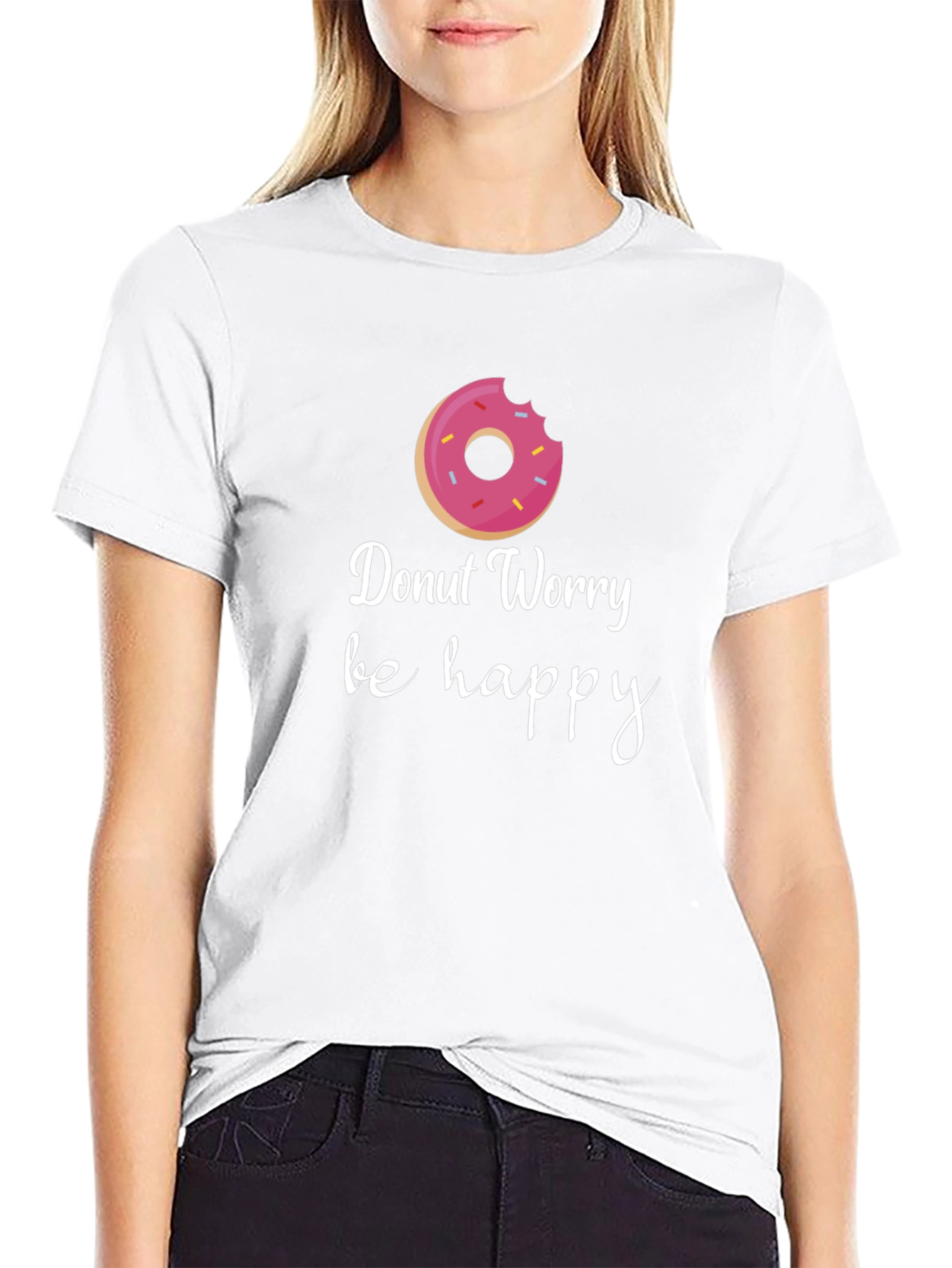Donut Worry Be Happy Graphic Tee - Black