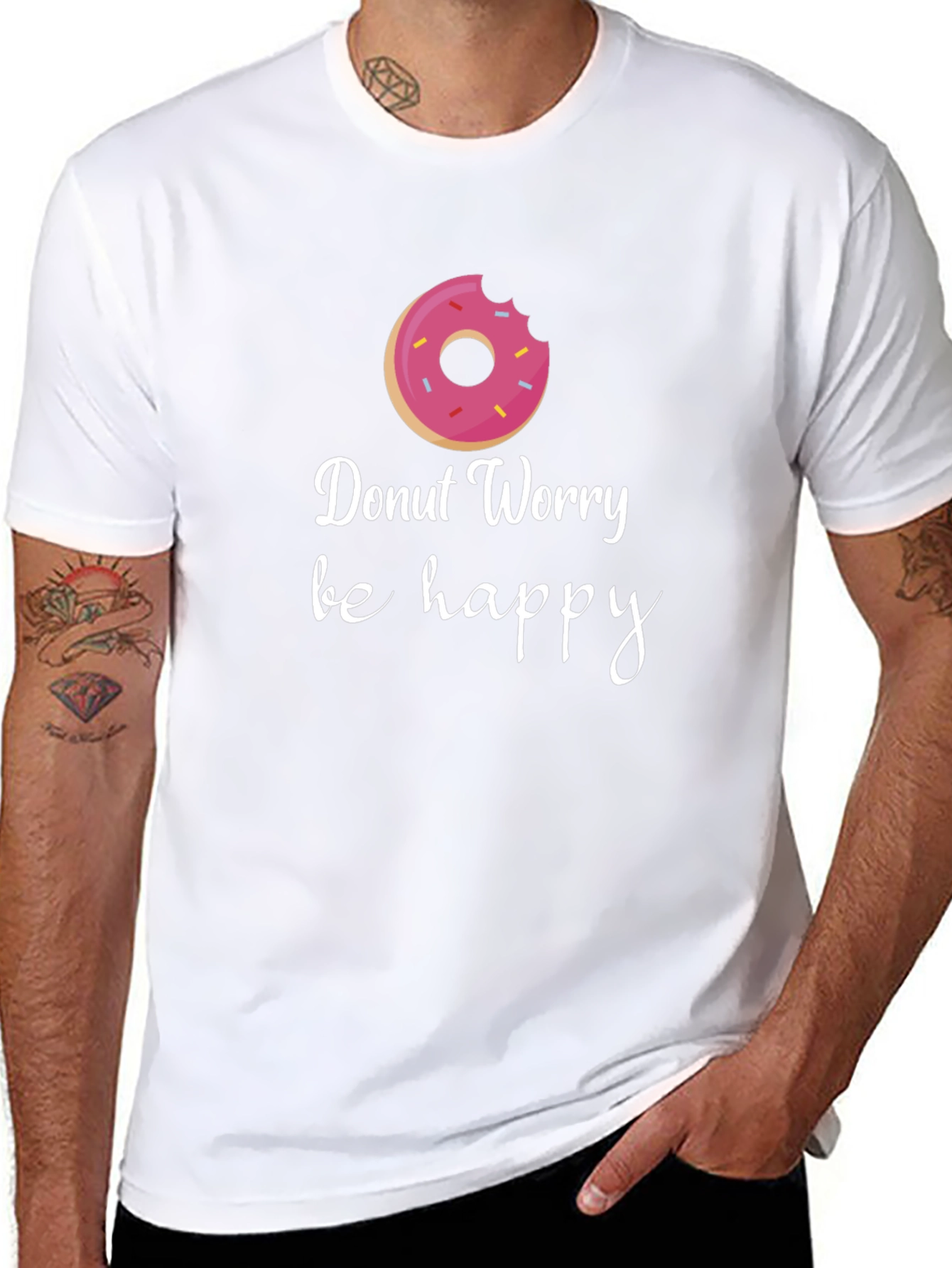 Donut Worry Be Happy Graphic Tee - Black
