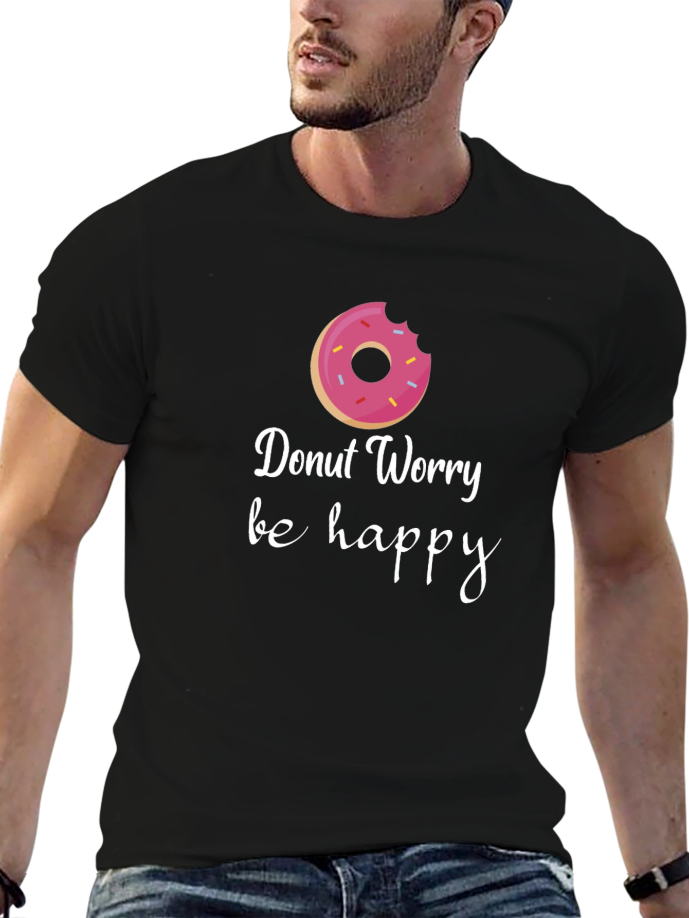Donut Worry Be Happy Graphic Tee - Black