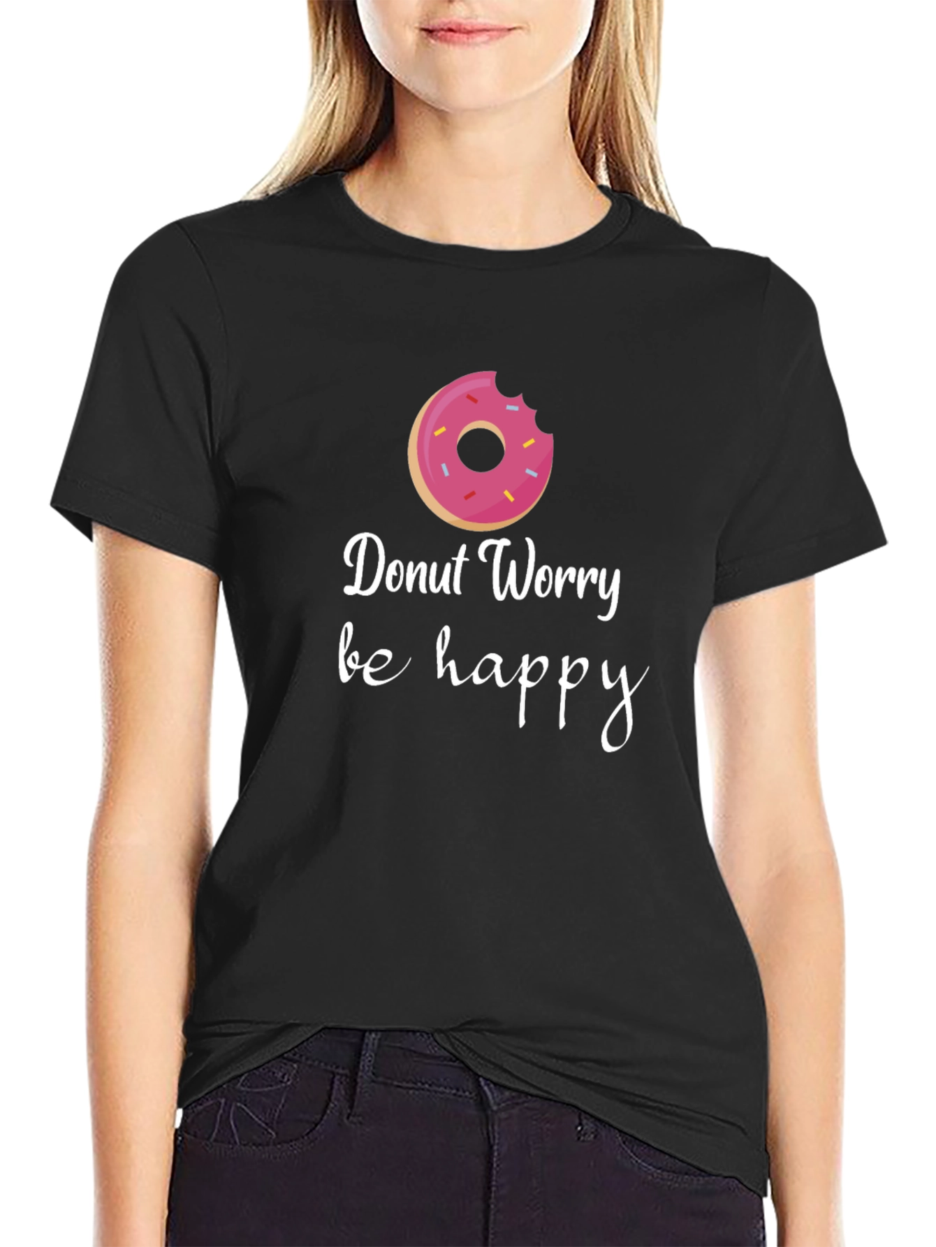 Donut Worry Be Happy Graphic Tee - Black