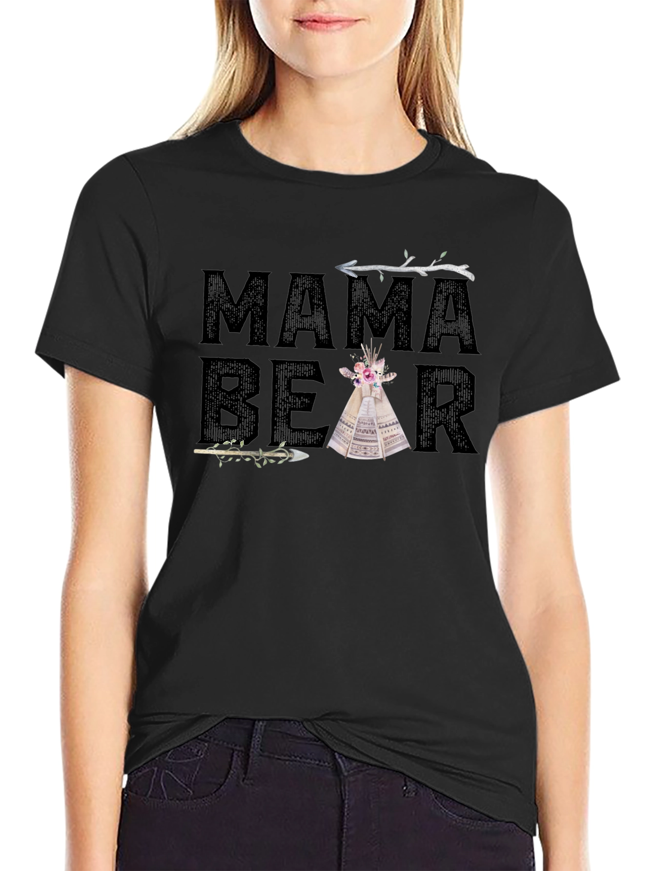 Mama Bear Tee - Boho Tribal Arrow Tipi Design