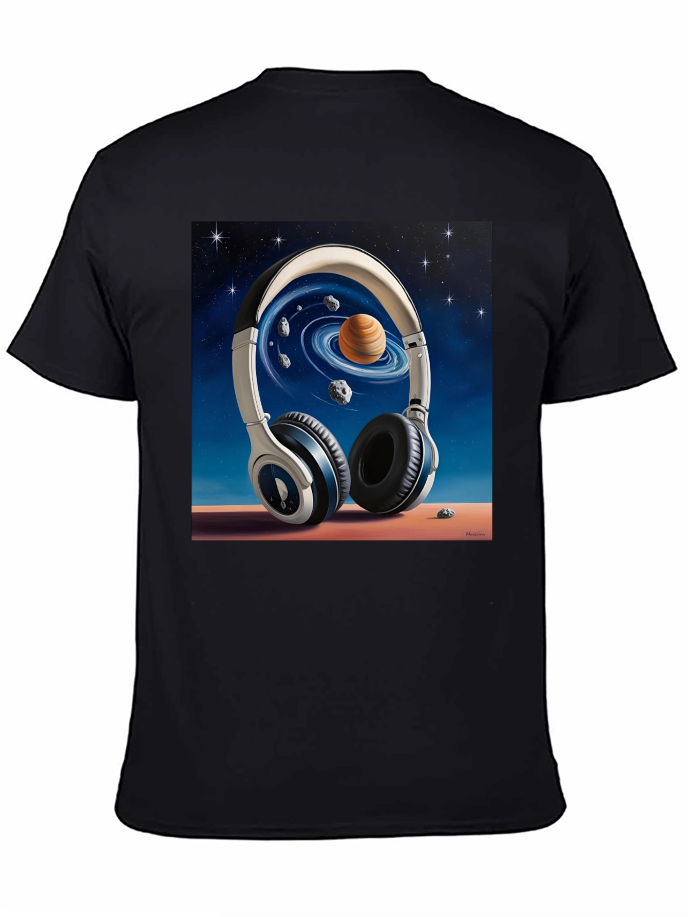 Space Headphones Graphic T-Shirt - Black