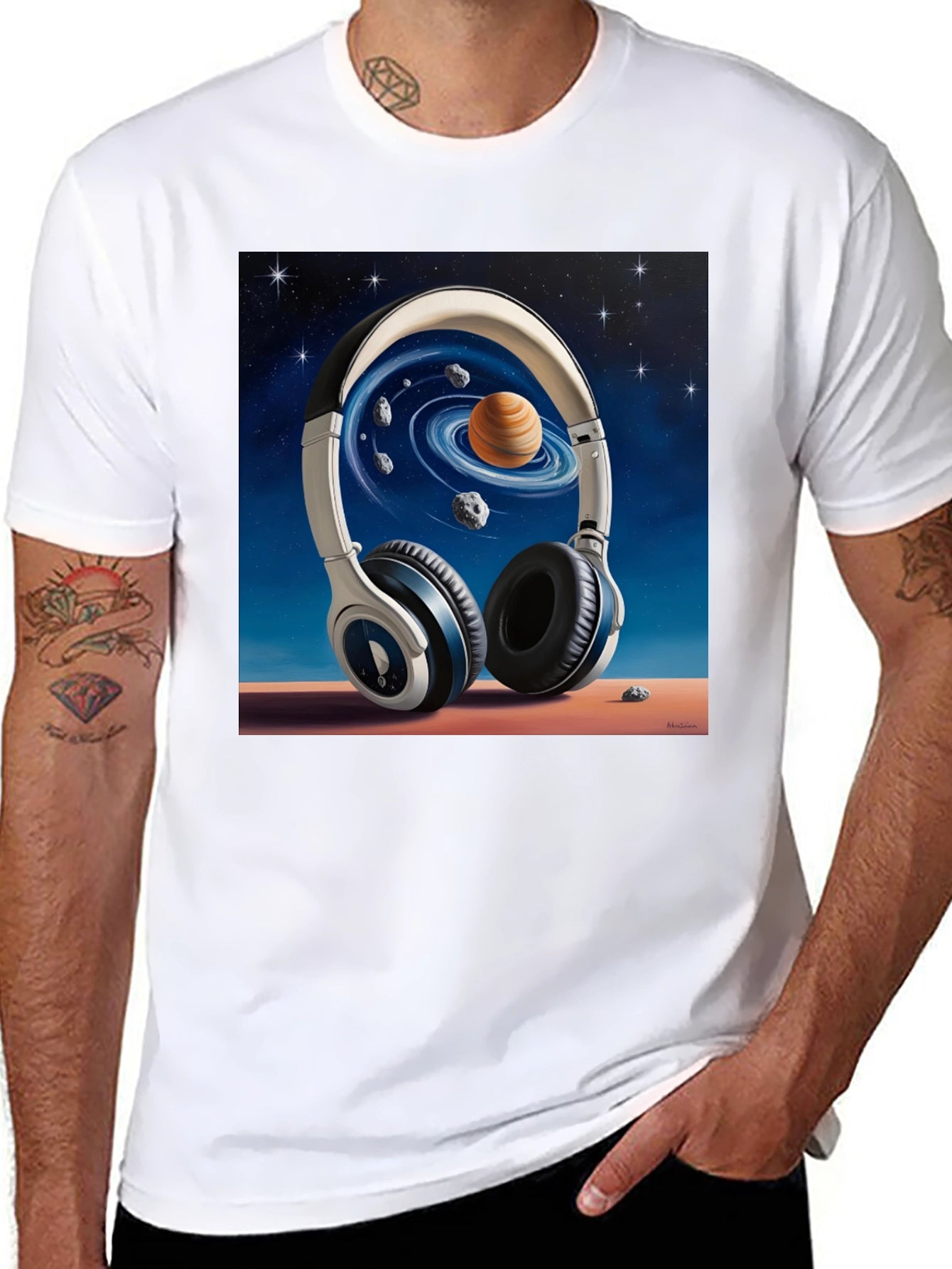 Space Headphones Graphic T-Shirt - Black