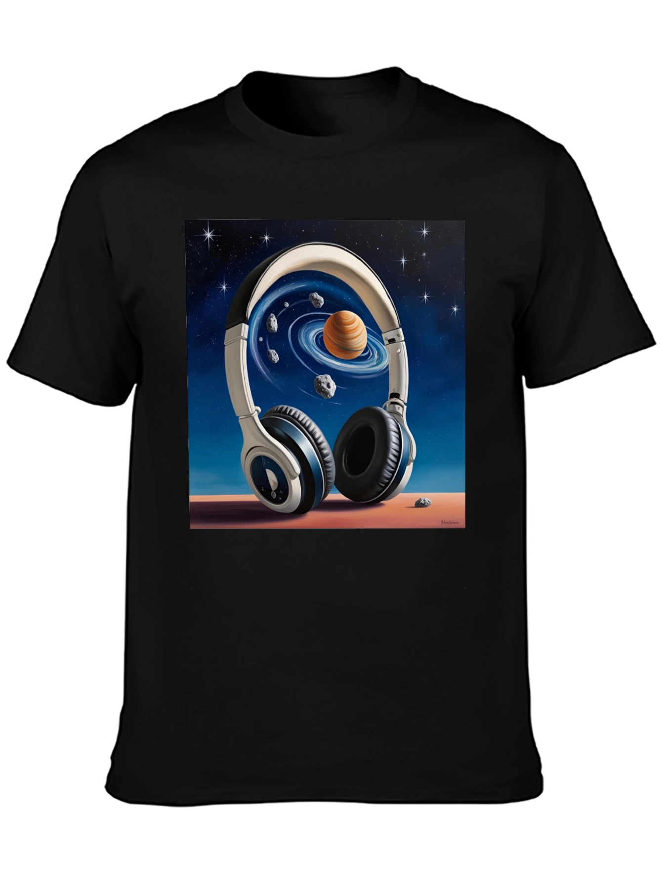 Space Headphones Graphic T-Shirt - Black