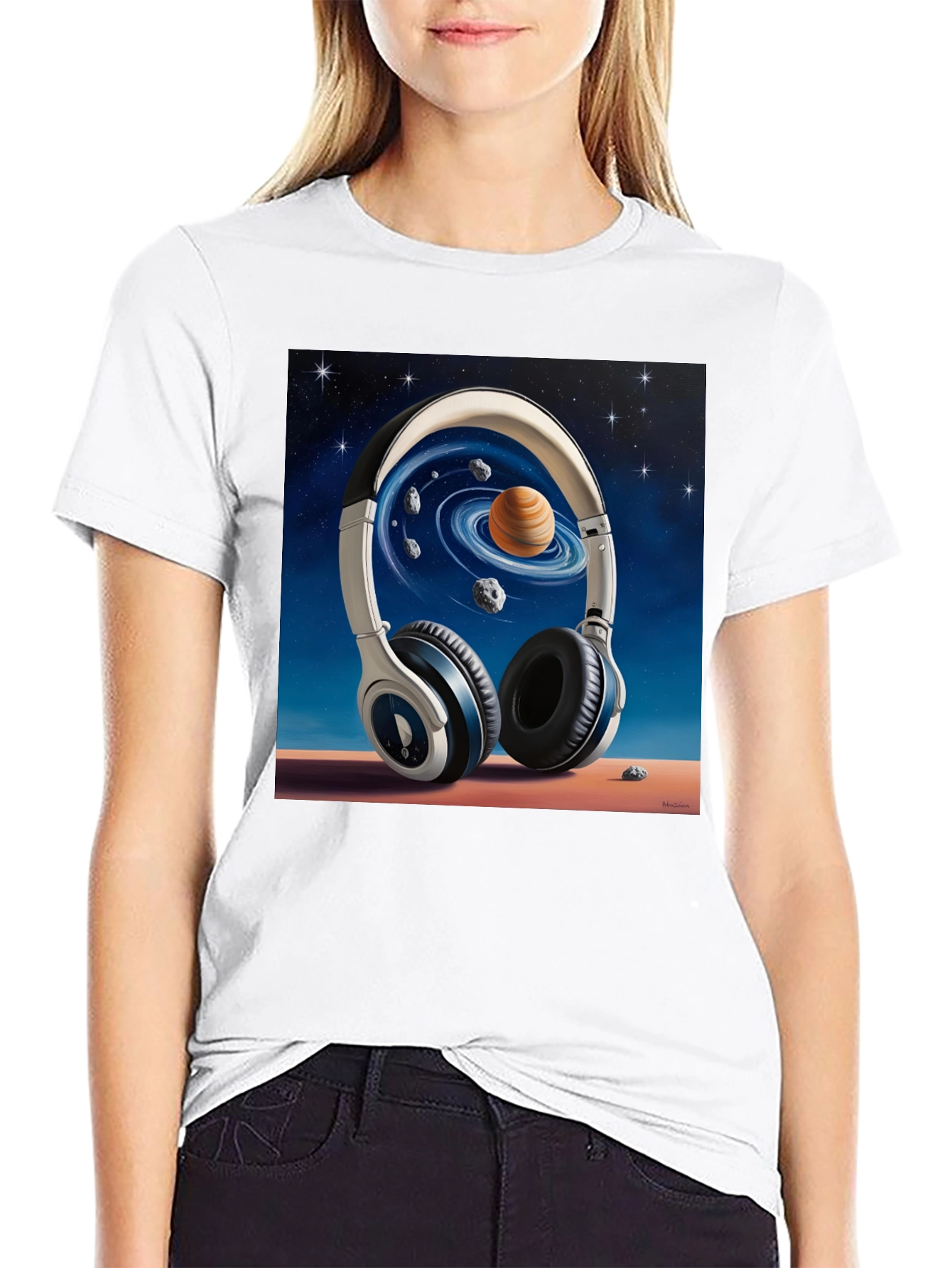 Space Headphones Graphic T-Shirt - Black