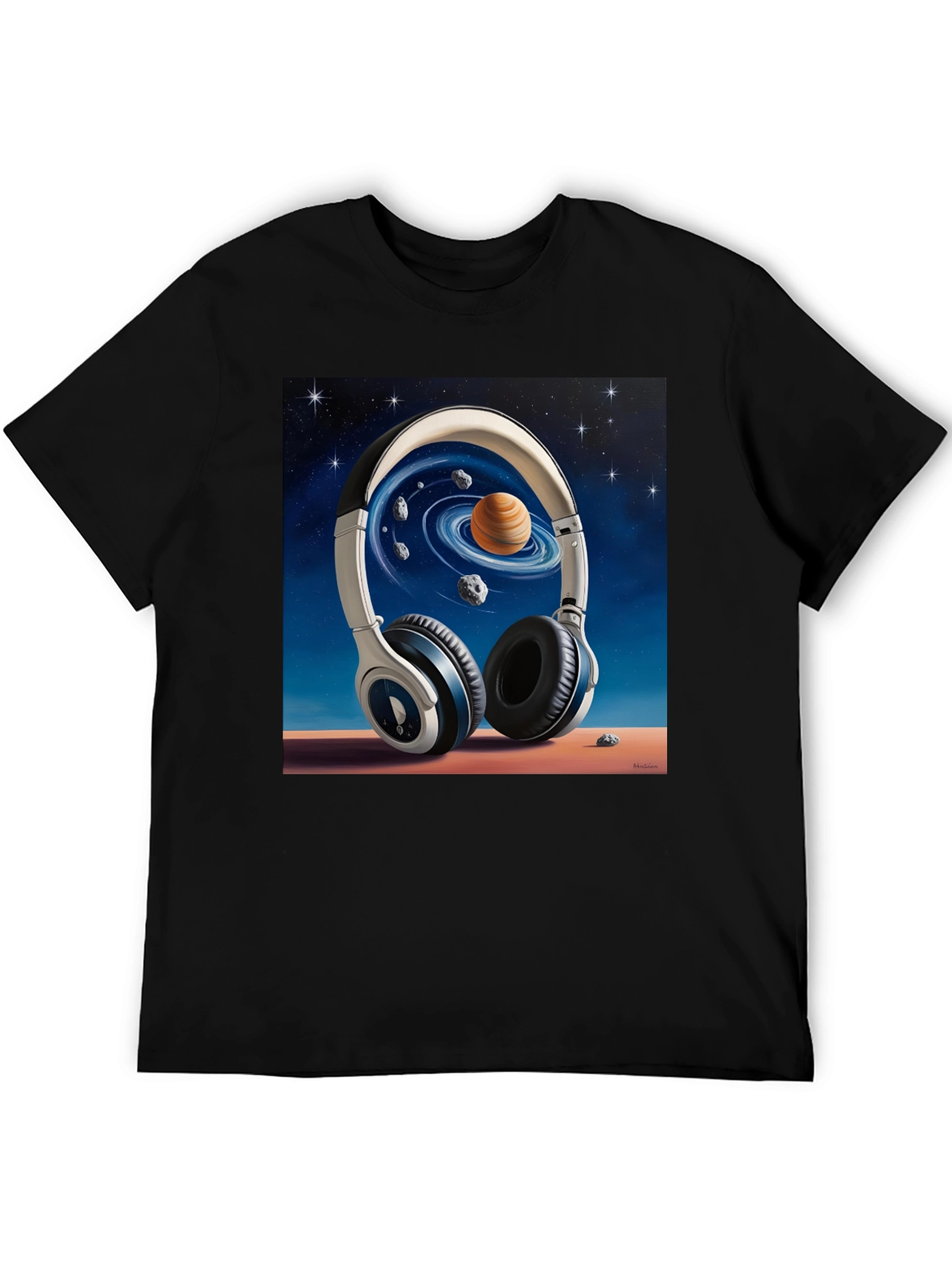 Space Headphones Graphic T-Shirt - Black