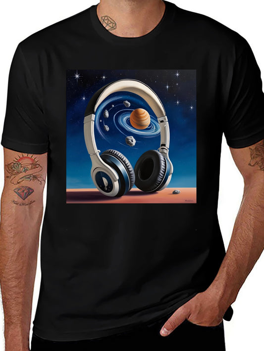 Space Headphones Graphic T-Shirt - Black