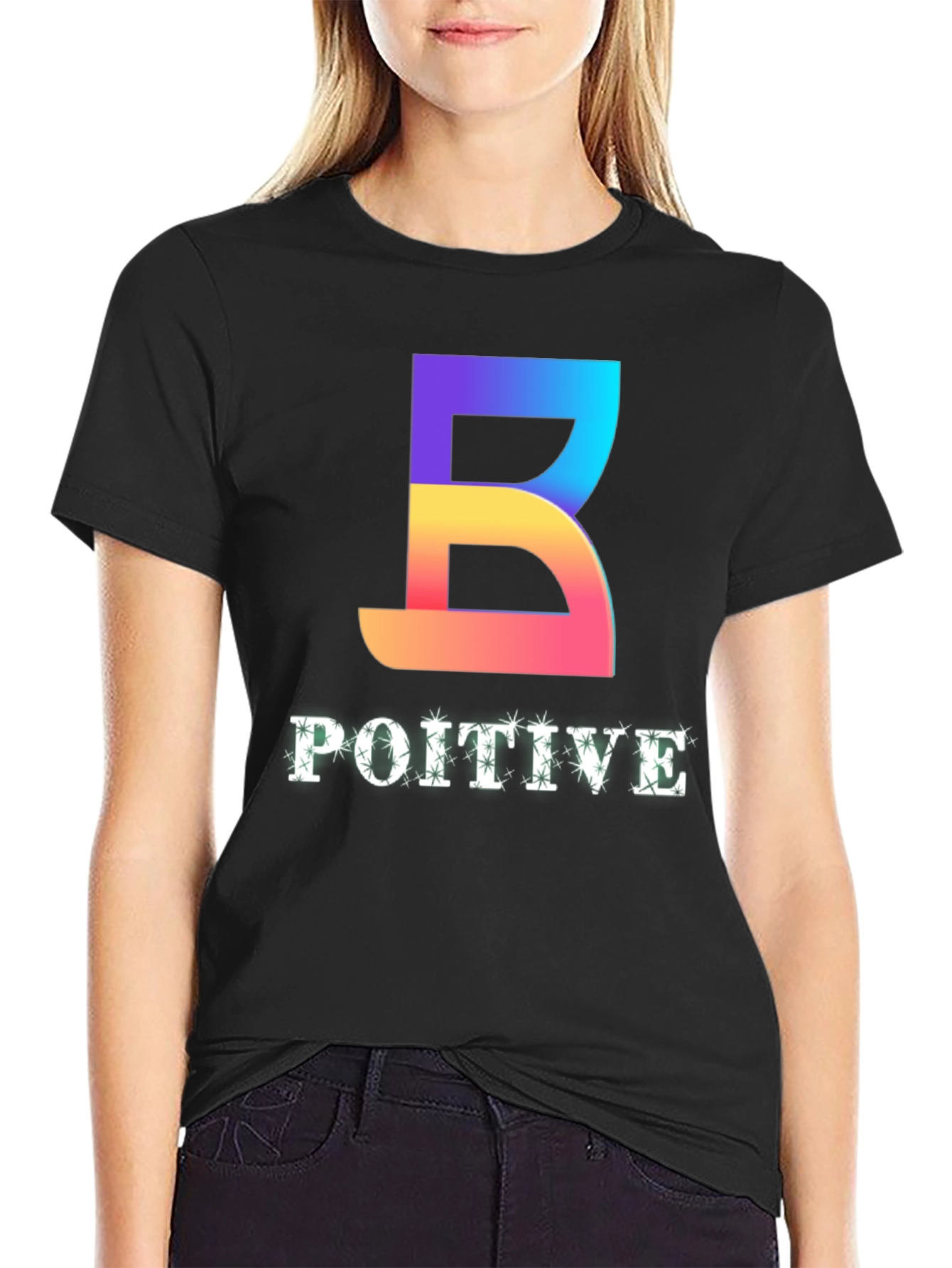 Positive Vibes Tee - Gradient B Graphic Black T-Shirt