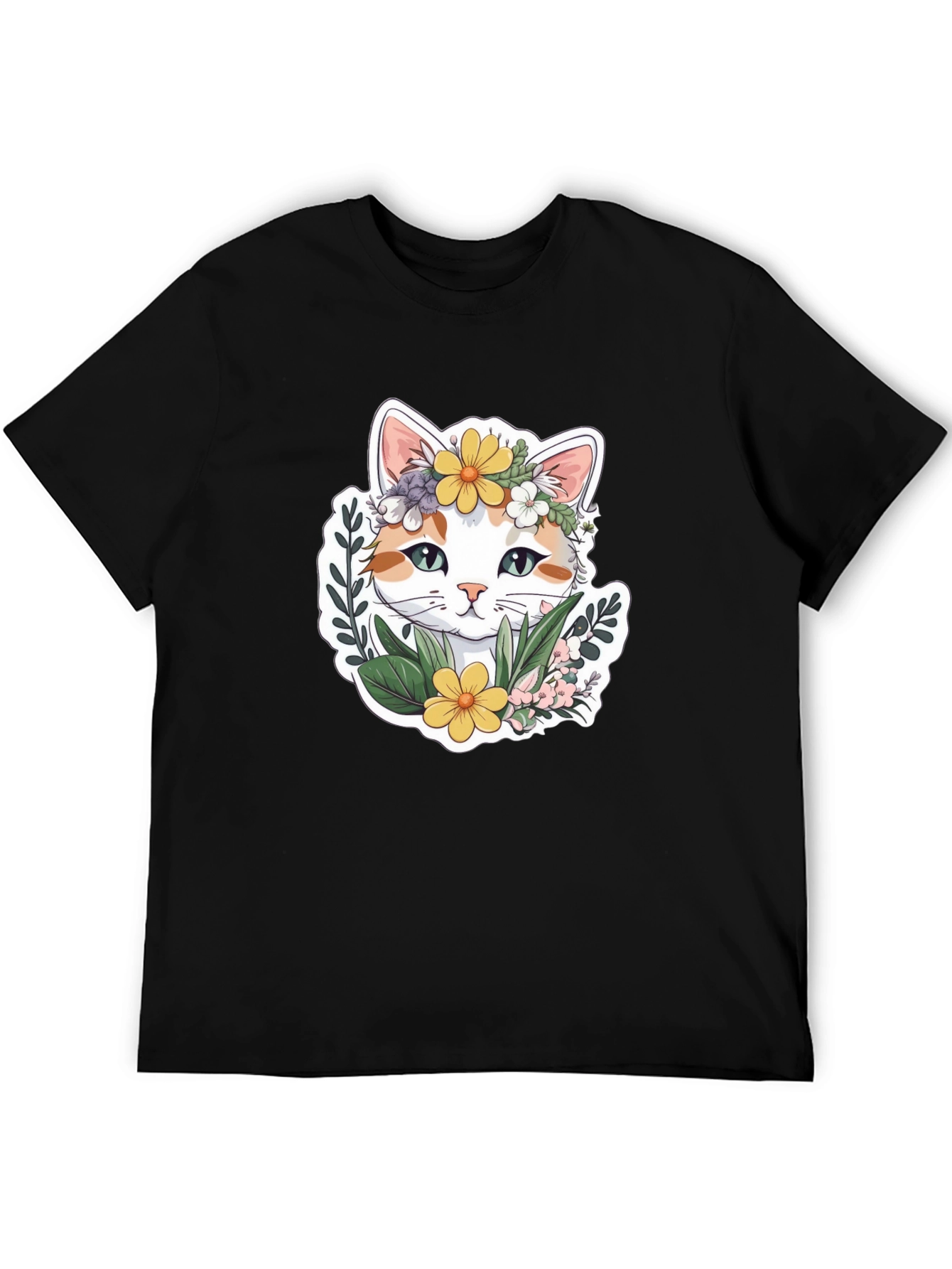 Floral Cat Graphic T-Shirt - Cute Unisex Tee