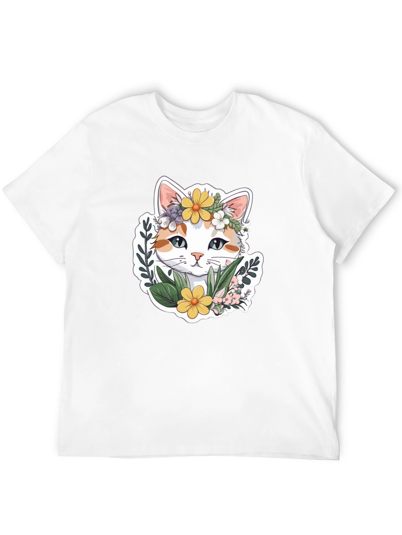 Floral Cat Graphic T-Shirt - Cute Unisex Tee