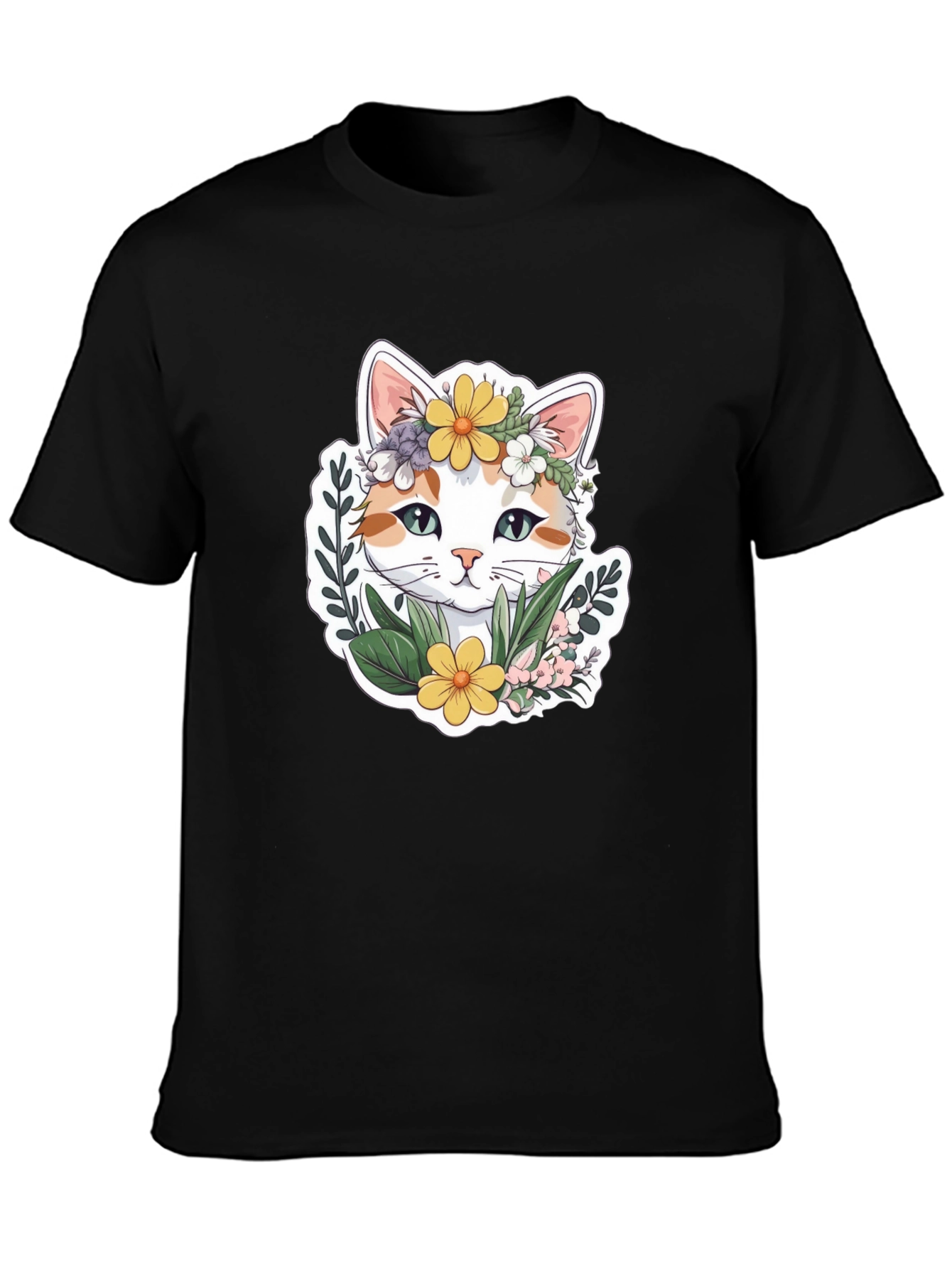 Floral Cat Graphic T-Shirt - Cute Unisex Tee