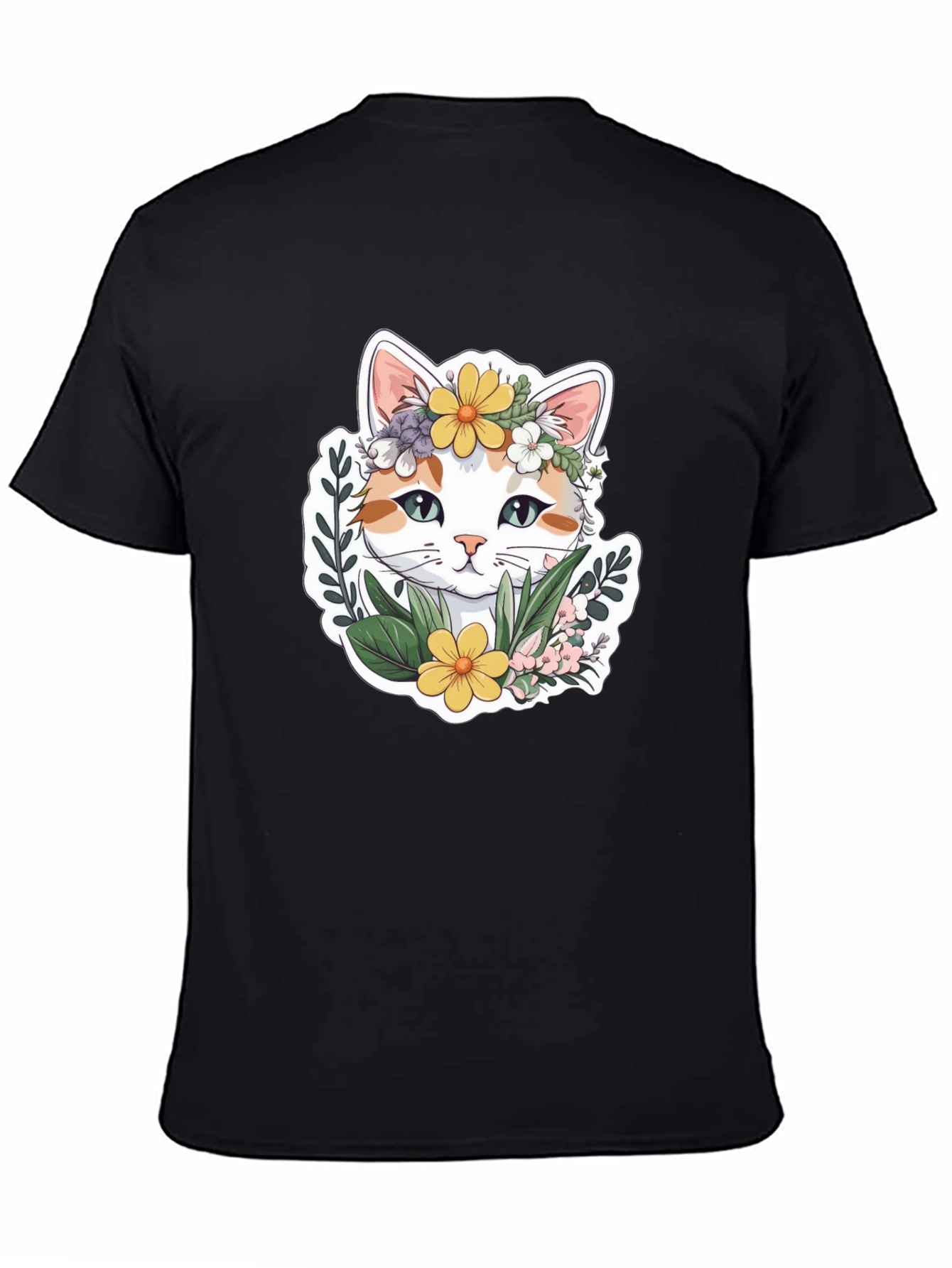 Floral Cat Graphic T-Shirt - Cute Unisex Tee