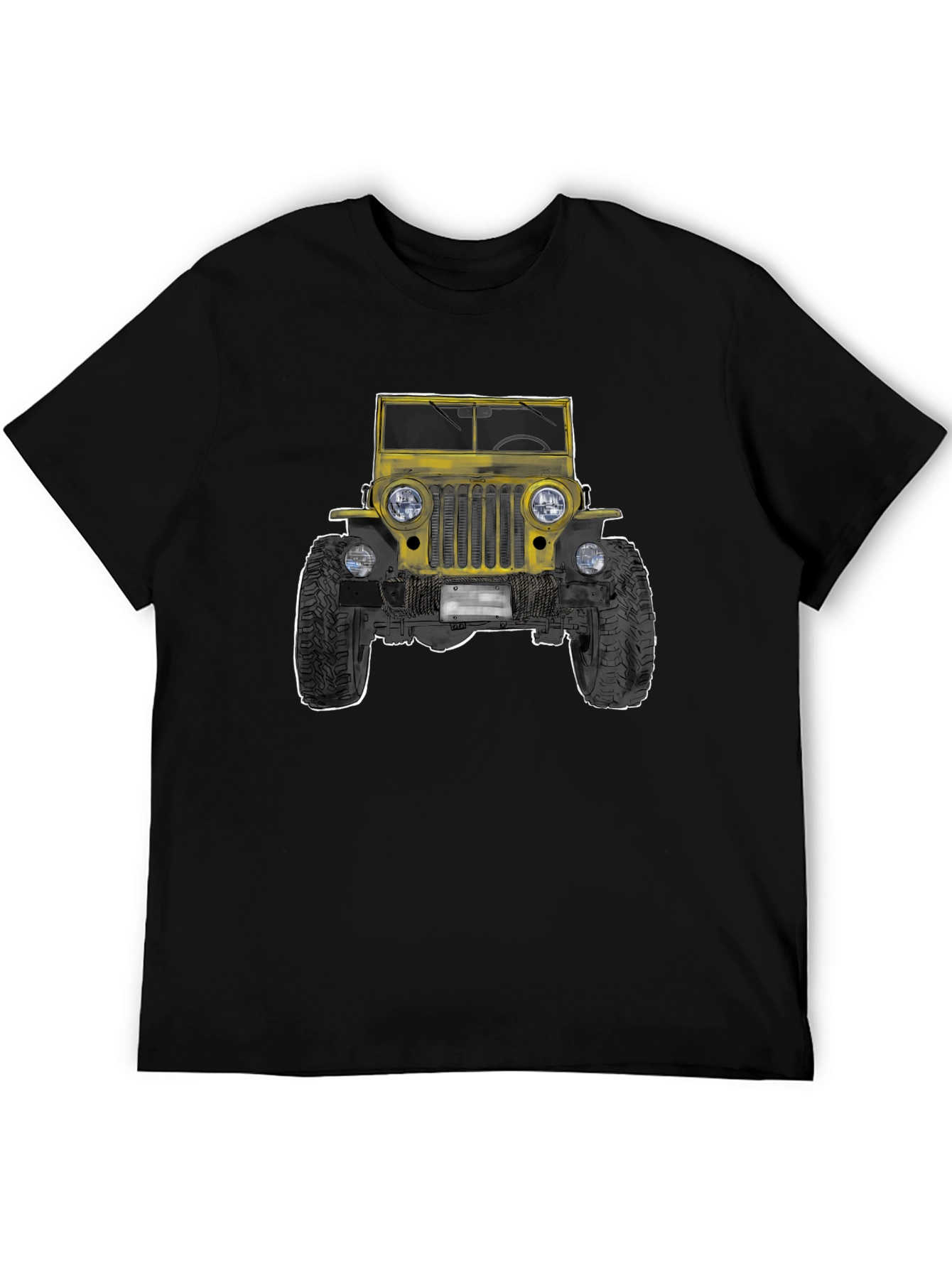 Classic Yellow Jeep Graphic Tee - Black Cotton T-Shirt