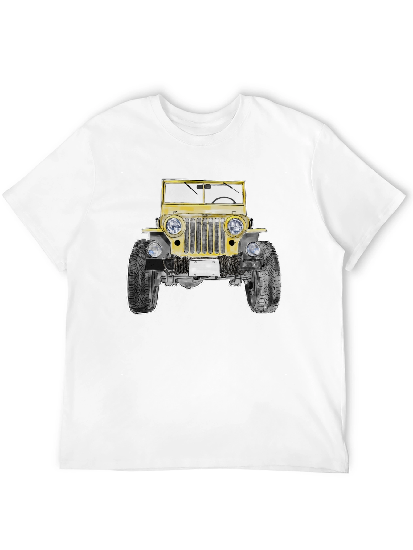 Classic Yellow Jeep Graphic Tee - Black Cotton T-Shirt