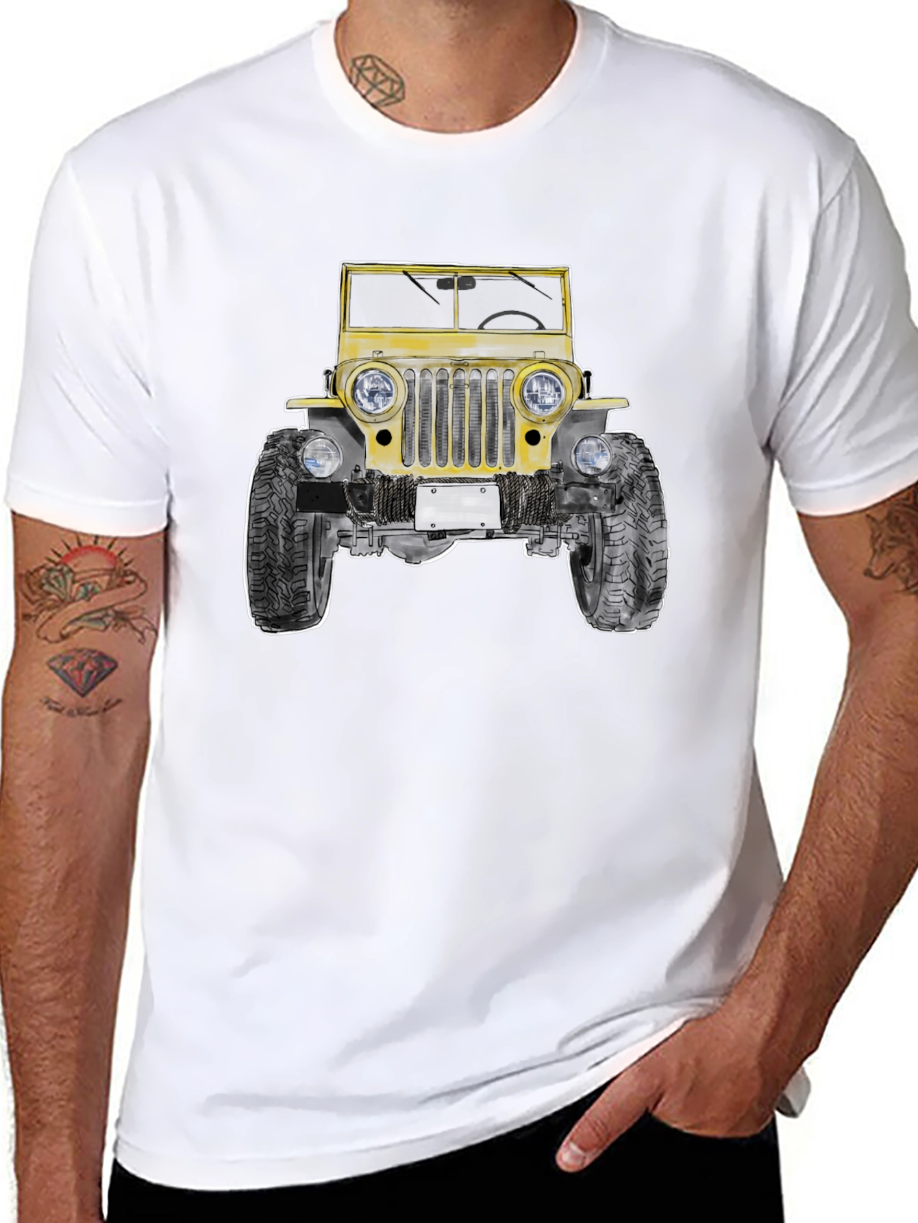 Classic Yellow Jeep Graphic Tee - Black Cotton T-Shirt