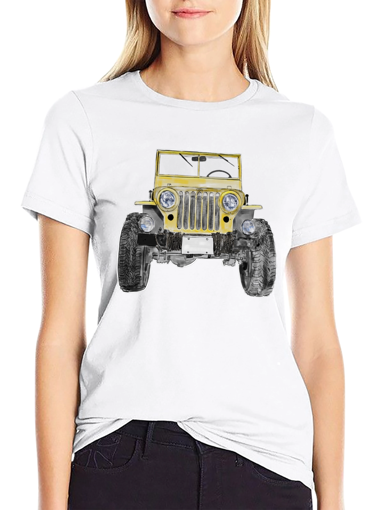 Classic Yellow Jeep Graphic Tee - Black Cotton T-Shirt