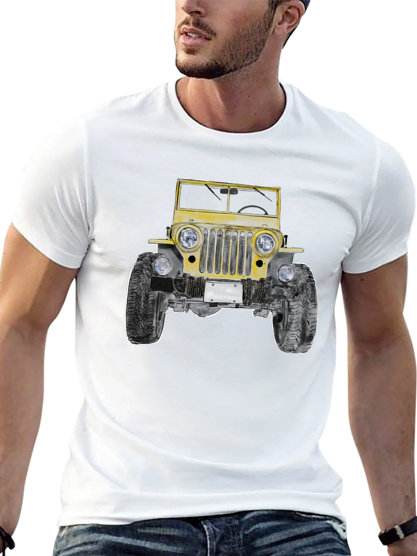 Classic Yellow Jeep Graphic Tee - Black Cotton T-Shirt