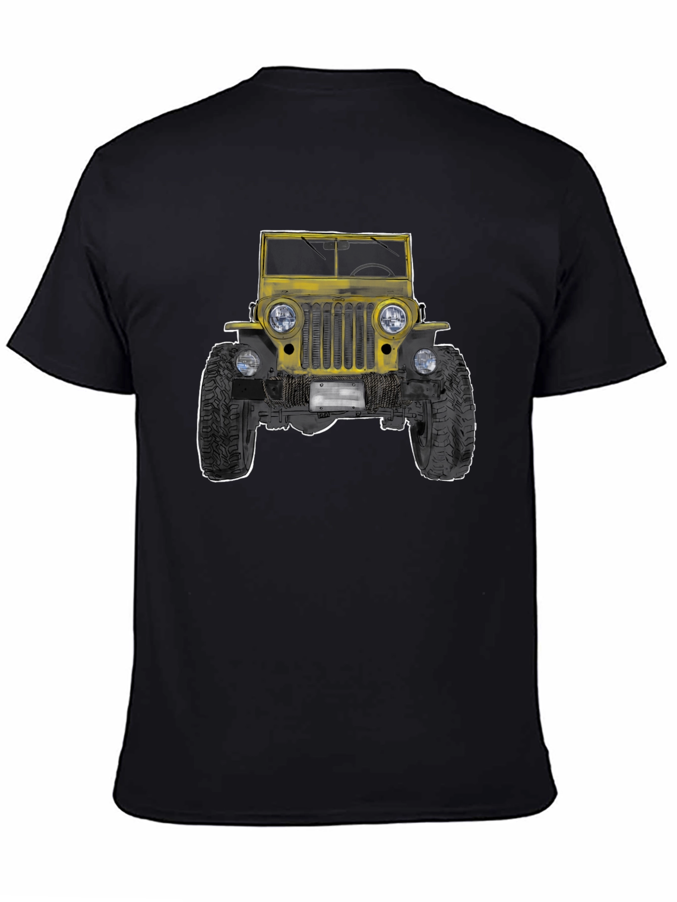 Classic Yellow Jeep Graphic Tee - Black Cotton T-Shirt