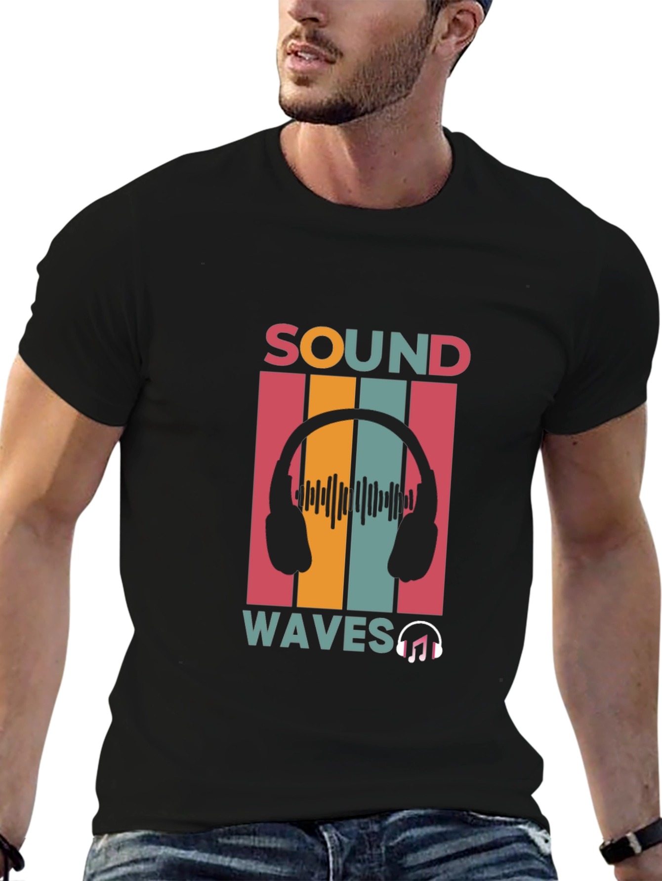 Sound Waves Music Graphic Black T-Shirt