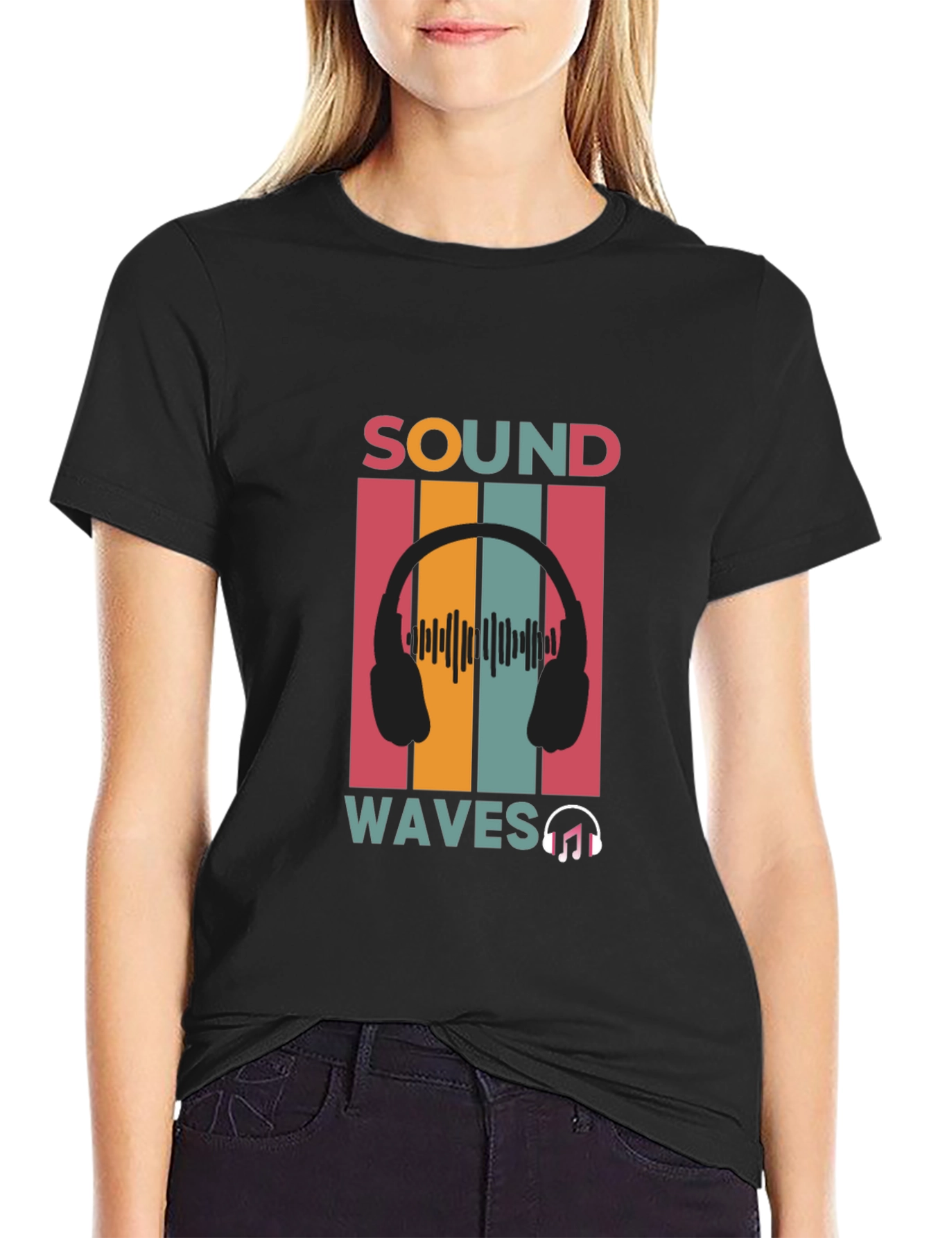 Sound Waves Music Graphic Black T-Shirt