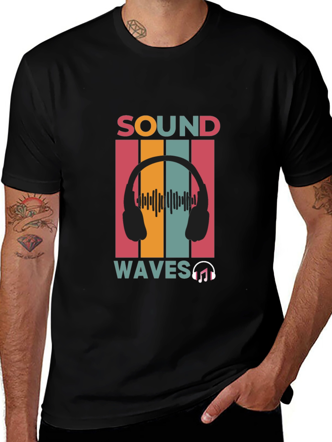 Sound Waves Music Graphic Black T-Shirt