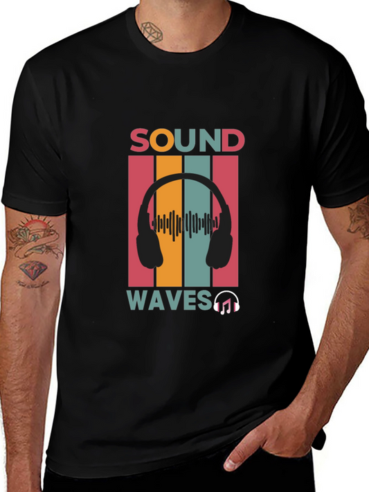 Sound Waves Music Graphic Black T-Shirt