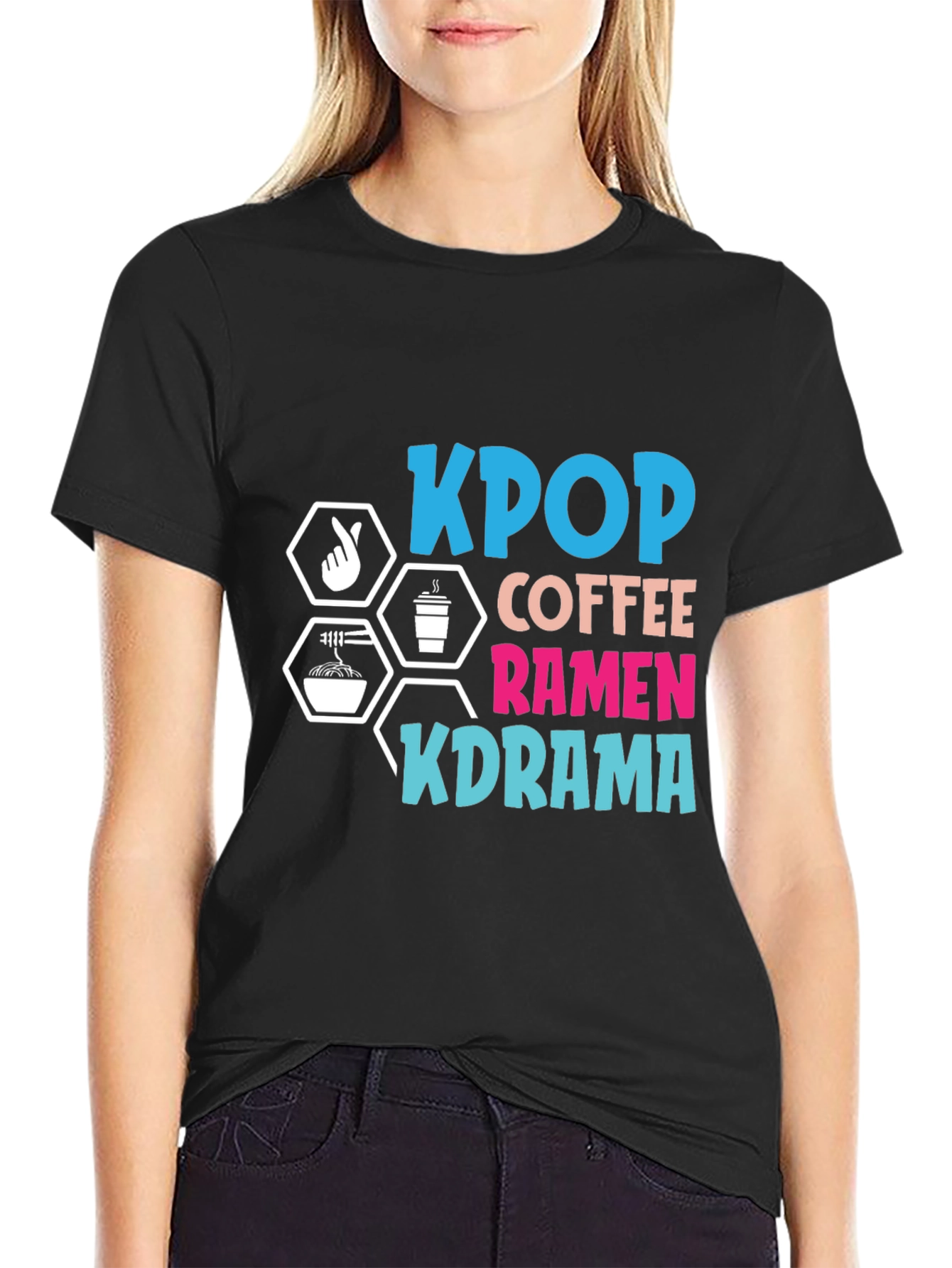 KPOP Coffee Ramen KDRAMA Black T-Shirt