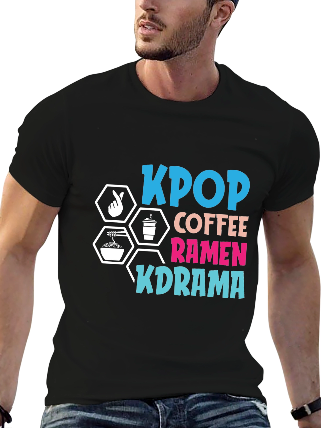 KPOP Coffee Ramen KDRAMA Black T-Shirt